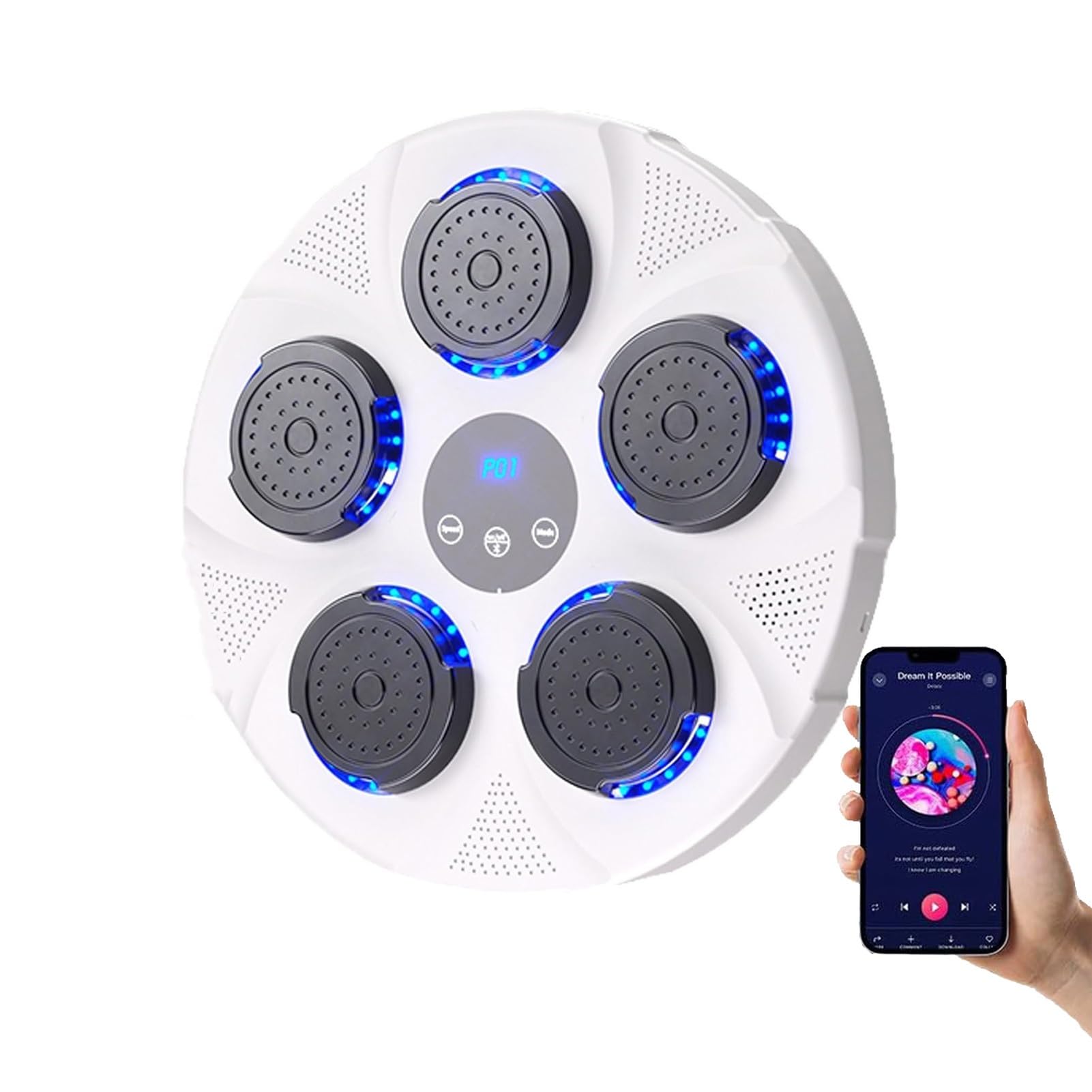 Máquina de Boxeo Musical, Equipo de Boxeo, punzonadora de música electrónica con LED Bluetooth, Disfrute de la liberación de presión, Entrenamientos de Boxeo (Color: Blanco, tamaño: sin