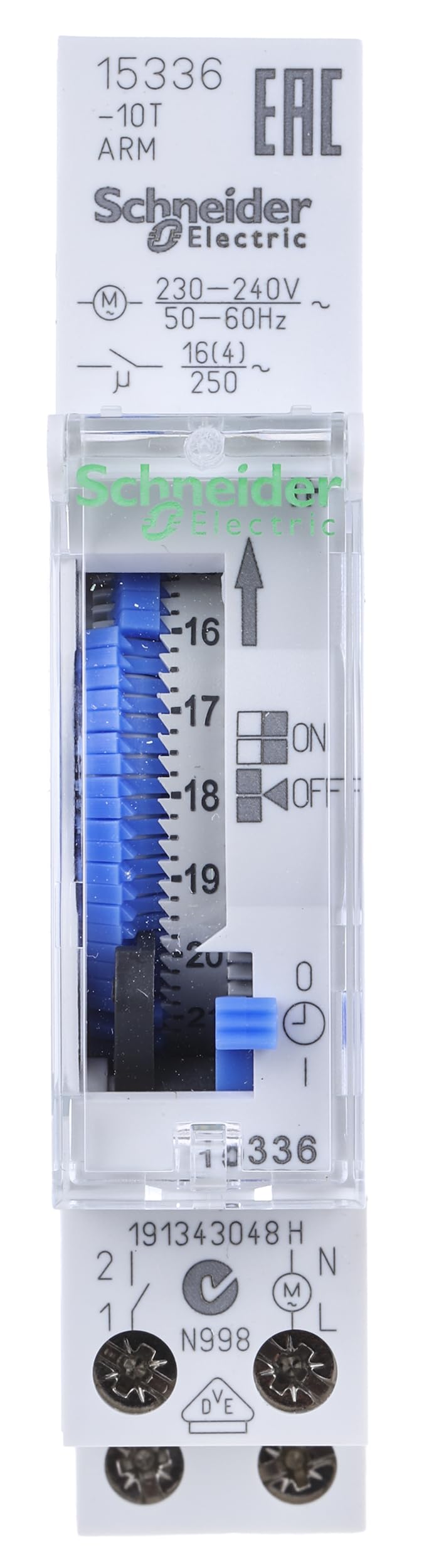 Schneider Electric 15336 Acti9 IH Conmutador Horario Analógico, 24 Horas, Memoria 100H