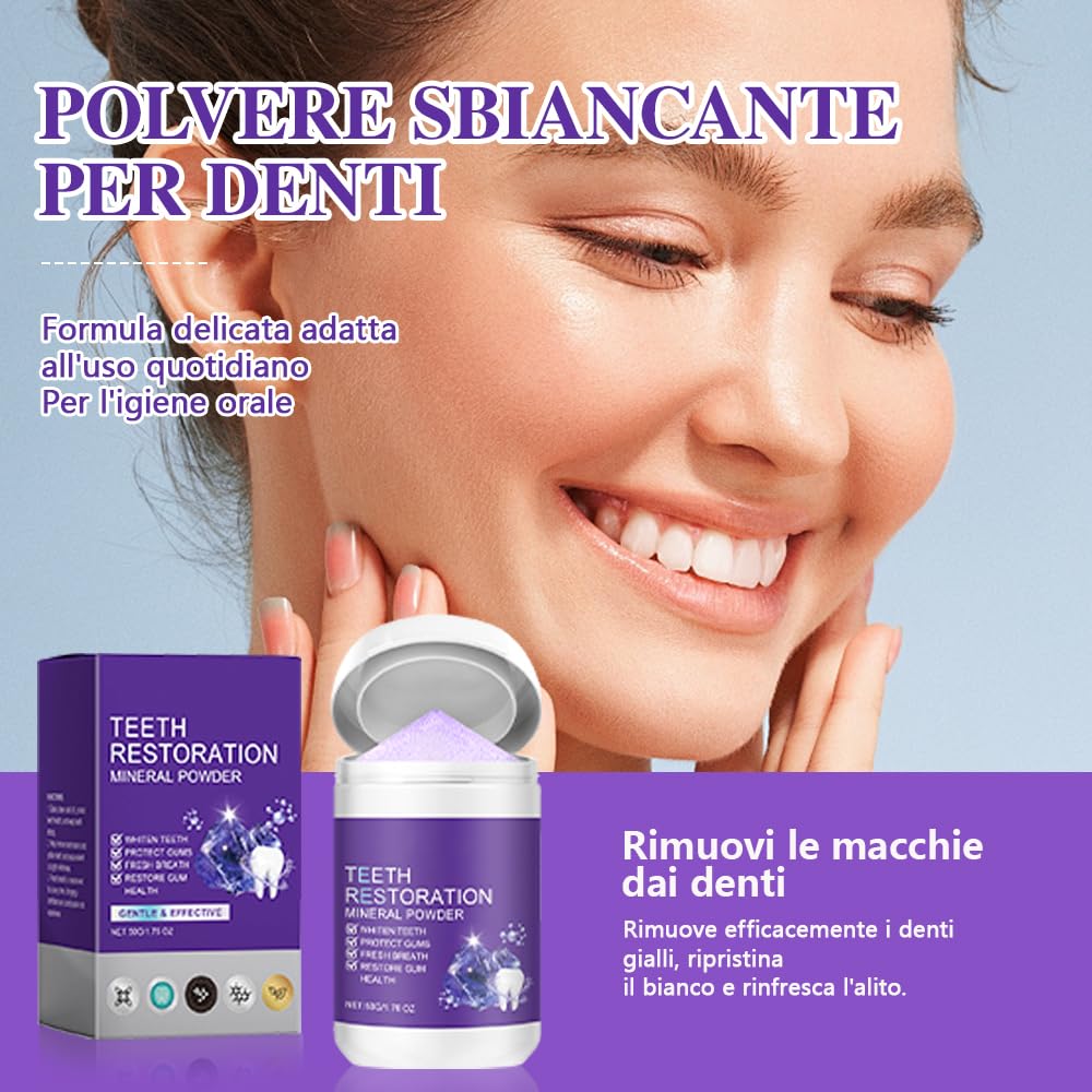 Polvere Sbiancante Denti,Dentifricio Sbiancante Professionale,Sicuro per lo Smalto,Pulizia Profonda e Sbiancamento Denti,Rimuove Macchie e Freschezza Orale
