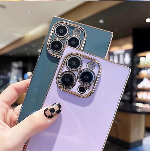 Miniatura 4 de DAHAOGUO Funda cuadrada para iPhone 12 Pro, borde dorado, verde, TPU suave, anticaídas, antiarañazos, absorción de golpes, funda protectora