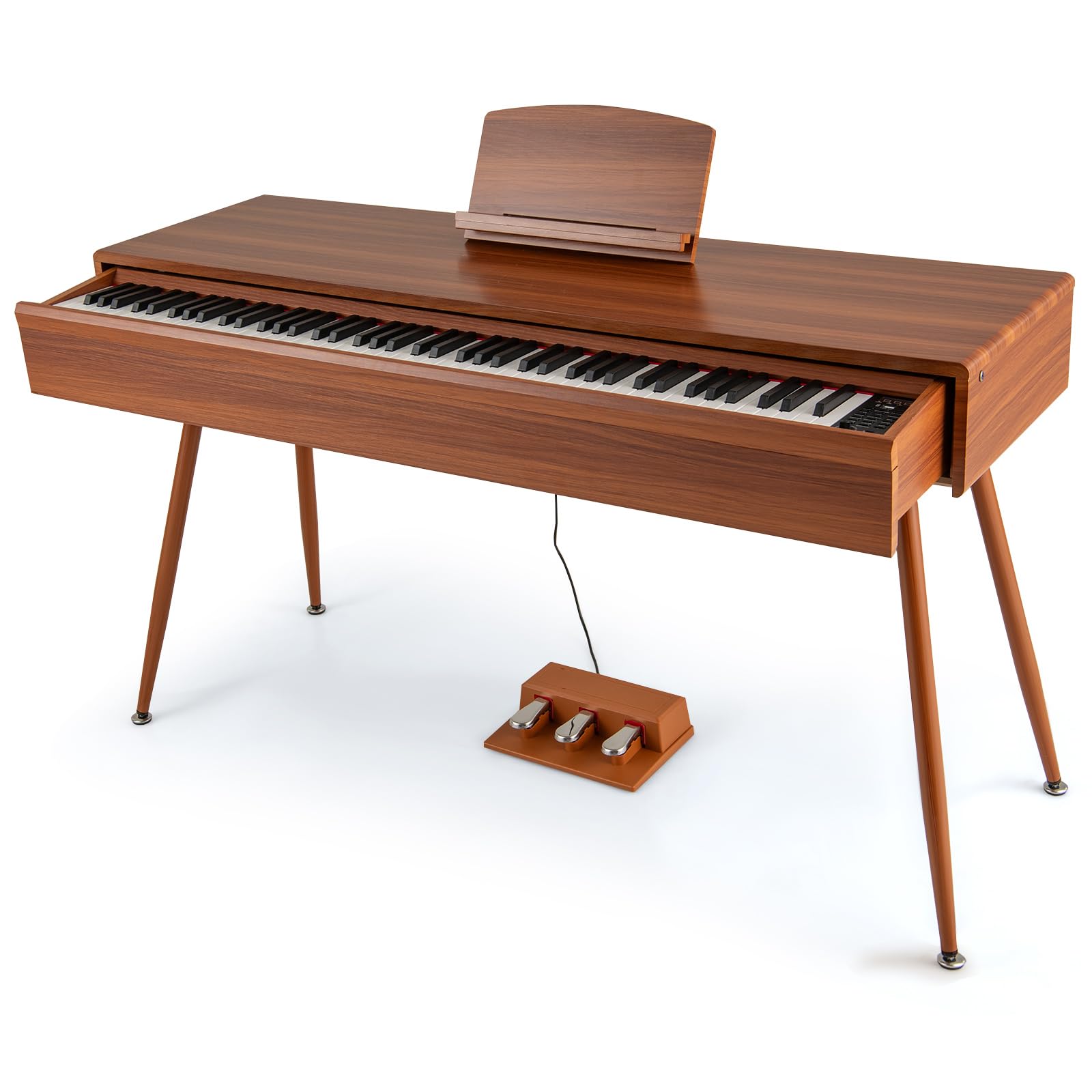 COSTWAY Piano Digital de 88 Teclas Contrapesadas con Acción de Martillo, Piano Eléctrico de Tamaño Completo con Cajón Extraíble, Función de Grabar y Reproducir, Triple Pedal y Doble Altavoces