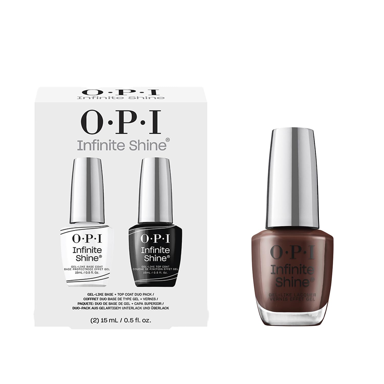 OPI Infinite Shine Not Afraid of the Dark | Kit Smalto + Base & Top Coat | Marrone Profondo | Smalto per unghie a Lunga Durata | 3x15ml