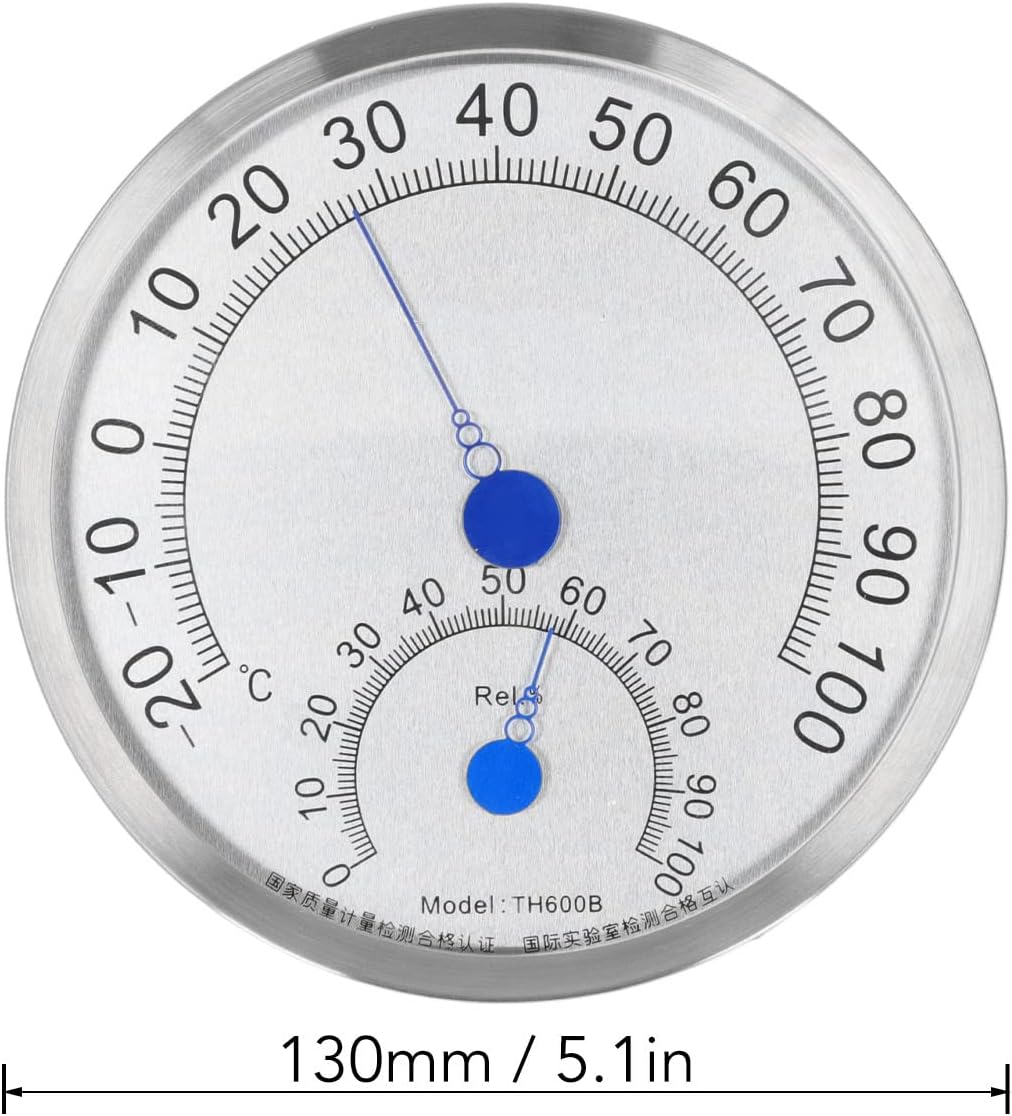 WALFRONT Round Stainless Steel Outdoor Thermometer Hygrometer Large Weather Station with Holder