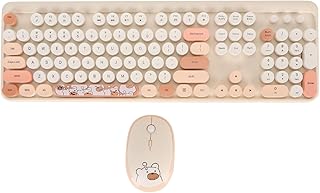 Retro Typewriter Keyboard Mouse Set, 104Keys Full Size Keyboard 1600 DPI Optical Mouse, 2.4G Cordless Mechanical Round Keycap Keyboard Mouse for for OS X (Beige) product image