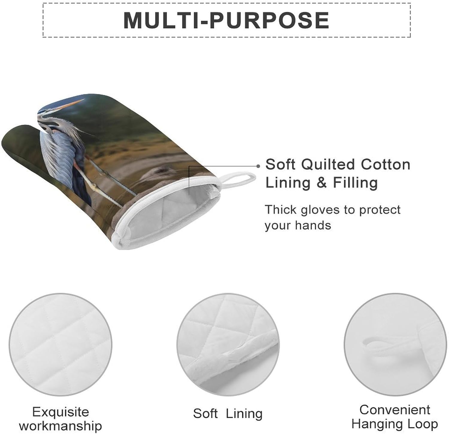 2 Pcs Oven Mitts Heat Resistant Kitchen Gloves Soft Safety Heron Oven Glove for Microwave, Barbecue