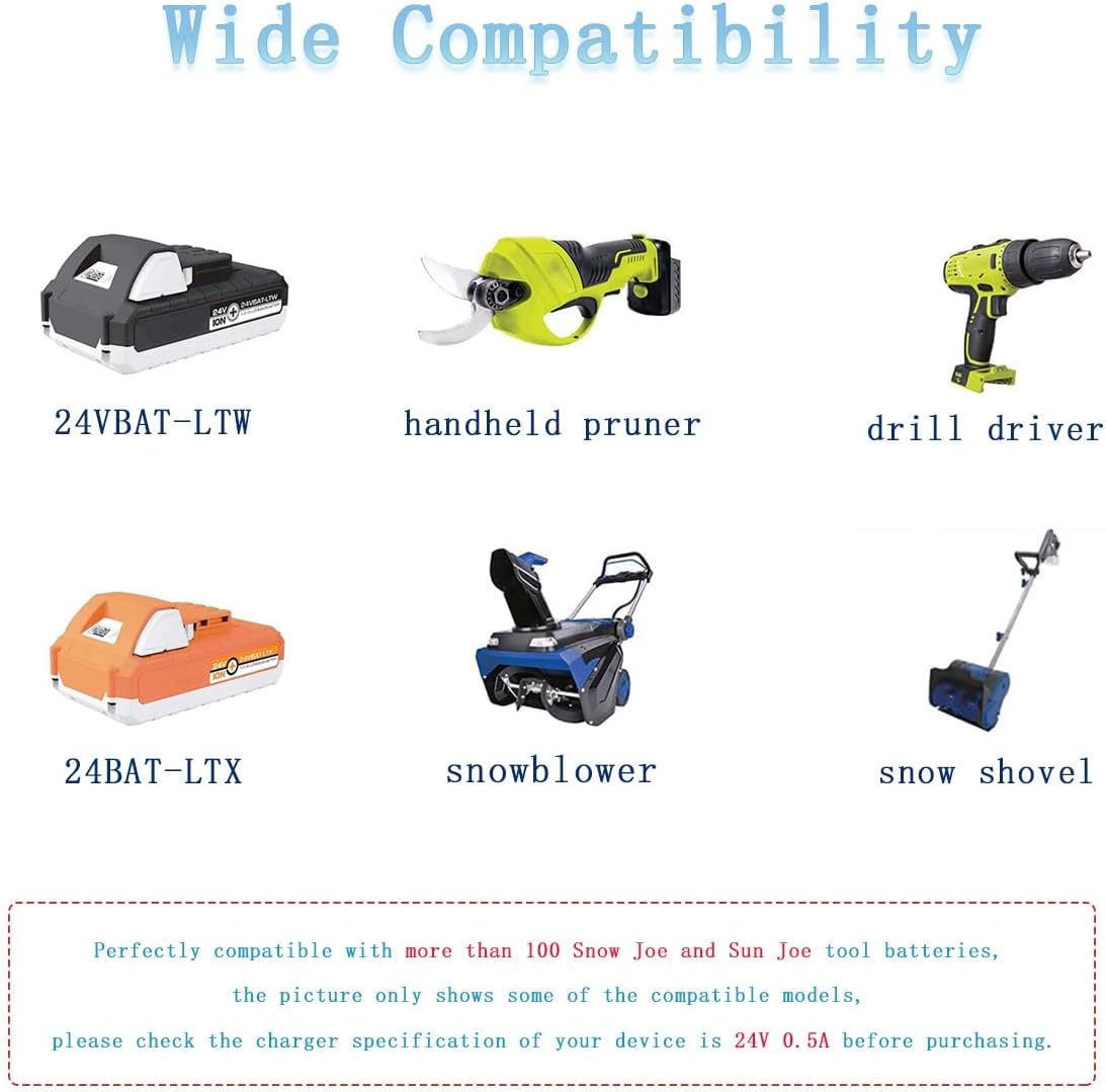 24VCHRG-QC Quick Charger for Snow Joe iBAT24 and 24VBAT Series Battery Compatible with All Lithium iON Battery Models 24VBAT, 24VBAT-LT, 24VBAT-LTE, 24VBAT-XR Replacement Power Supply Charging Cord - Image 3