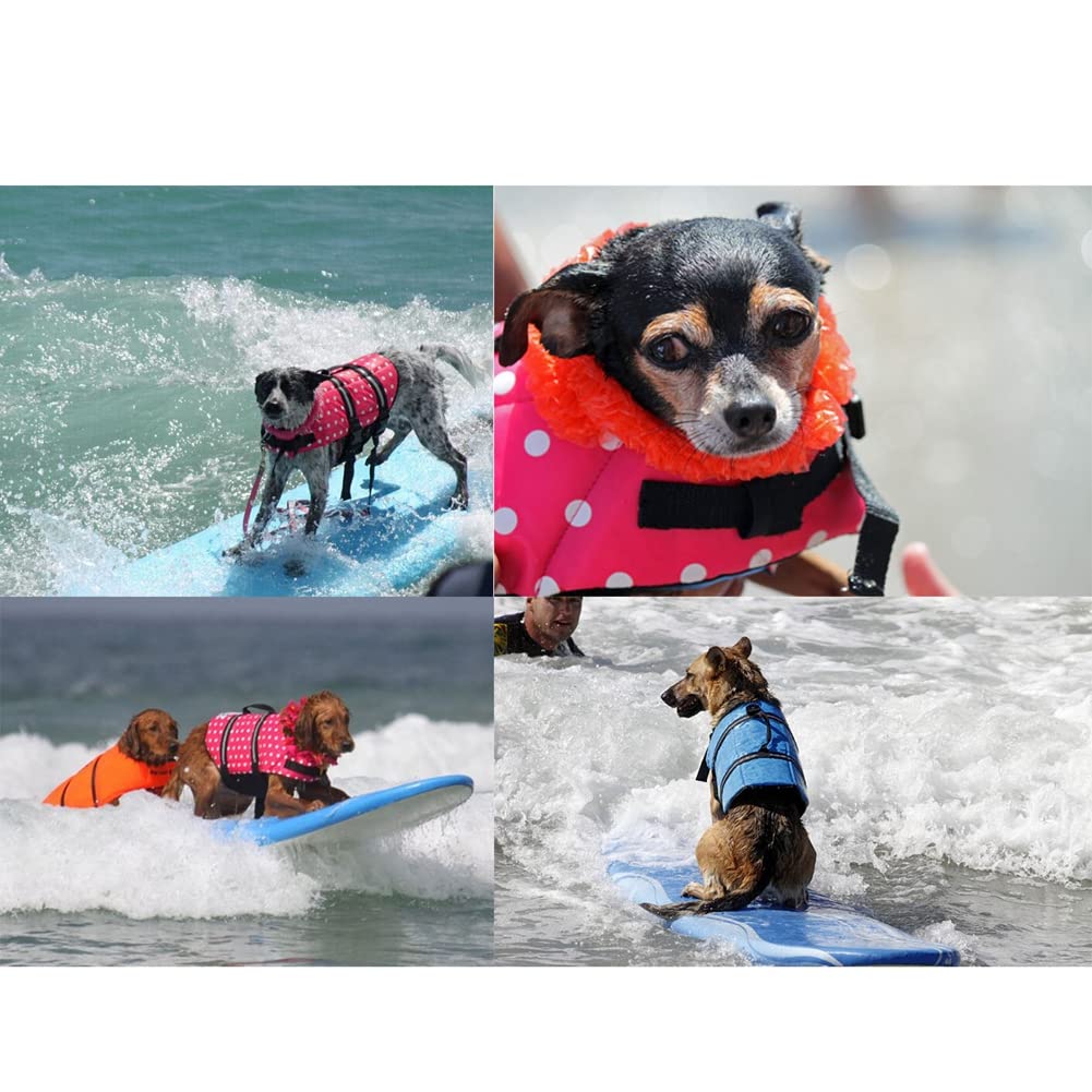 Hundeschwimmweste Reflektierende Rettungsweste für Hunde mit Rettungsgriff Haustiere Schwimmweste Welpen Sicherheit Schwimmanzüge Hundewesten für Schwimmen Bootfahren Wasser Rosa Gepunktet