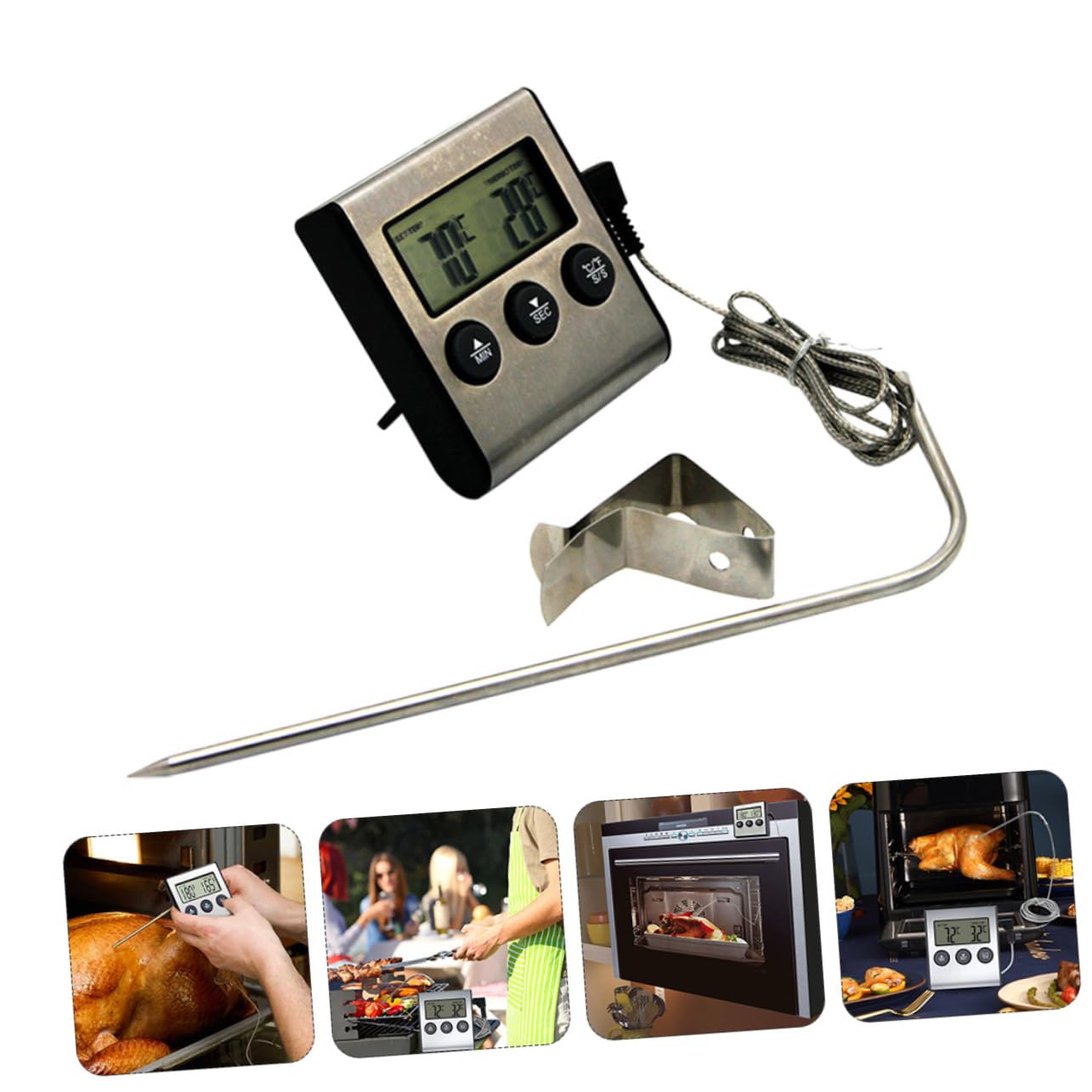 Amosfun 2juegos Termómetro De Cocina Digital De Inoxidable Lectura Instantánea Para Barbacoa y Carnes Pantalla y Clara Para Amantes Cocina