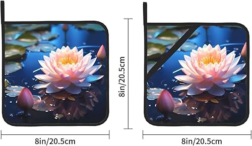 Miniatura 2 de Lotus Flowers Print Pot Holders Sets Heat-Insulating and Waterproof Polyester Fabric for Kitchen and Outdoor Use