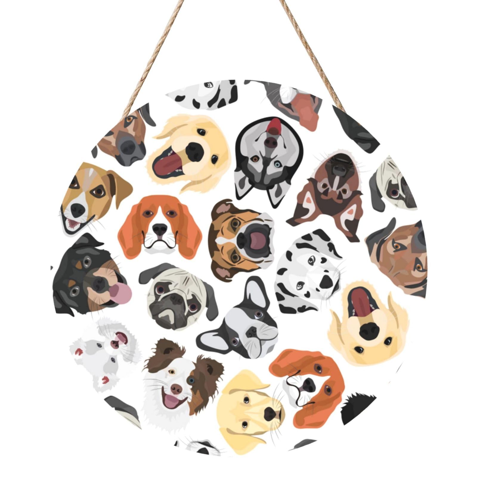 InOmak Various Dog Patterns, Round Wood Panel Painting 12 in, Wall Hanging Painting For Home