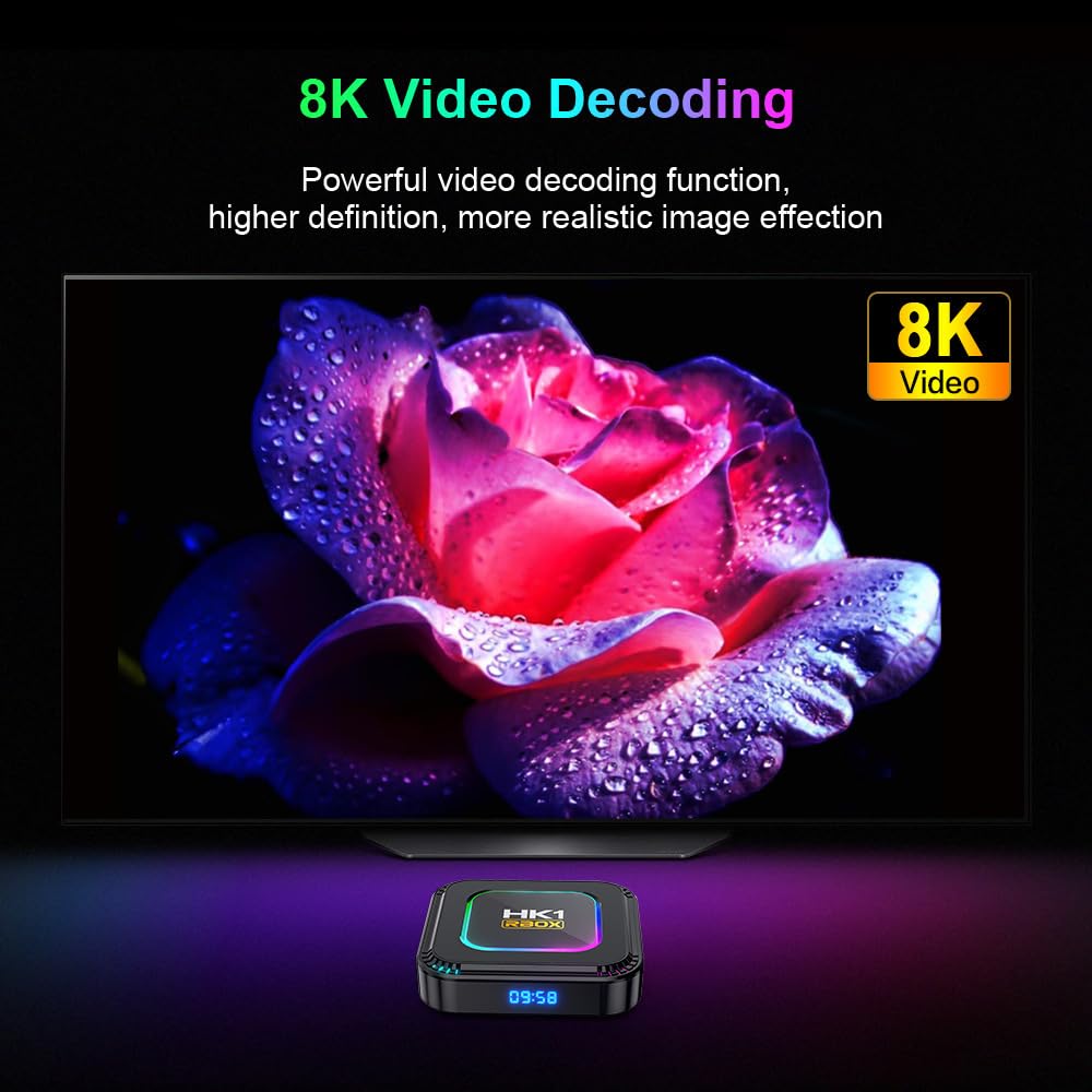 CHROX Boîtier TV Android 13.0, HK1 Rbox K8 RK3528 Quad-Core 64 Bits Cortex-A53, Boîtier Smart TV Compatible Wi-FI Double Bande 2,4 Ghz/5 Ghz, Bluetooth 5.0, USB 3.0, LAN.,2gb+16gb