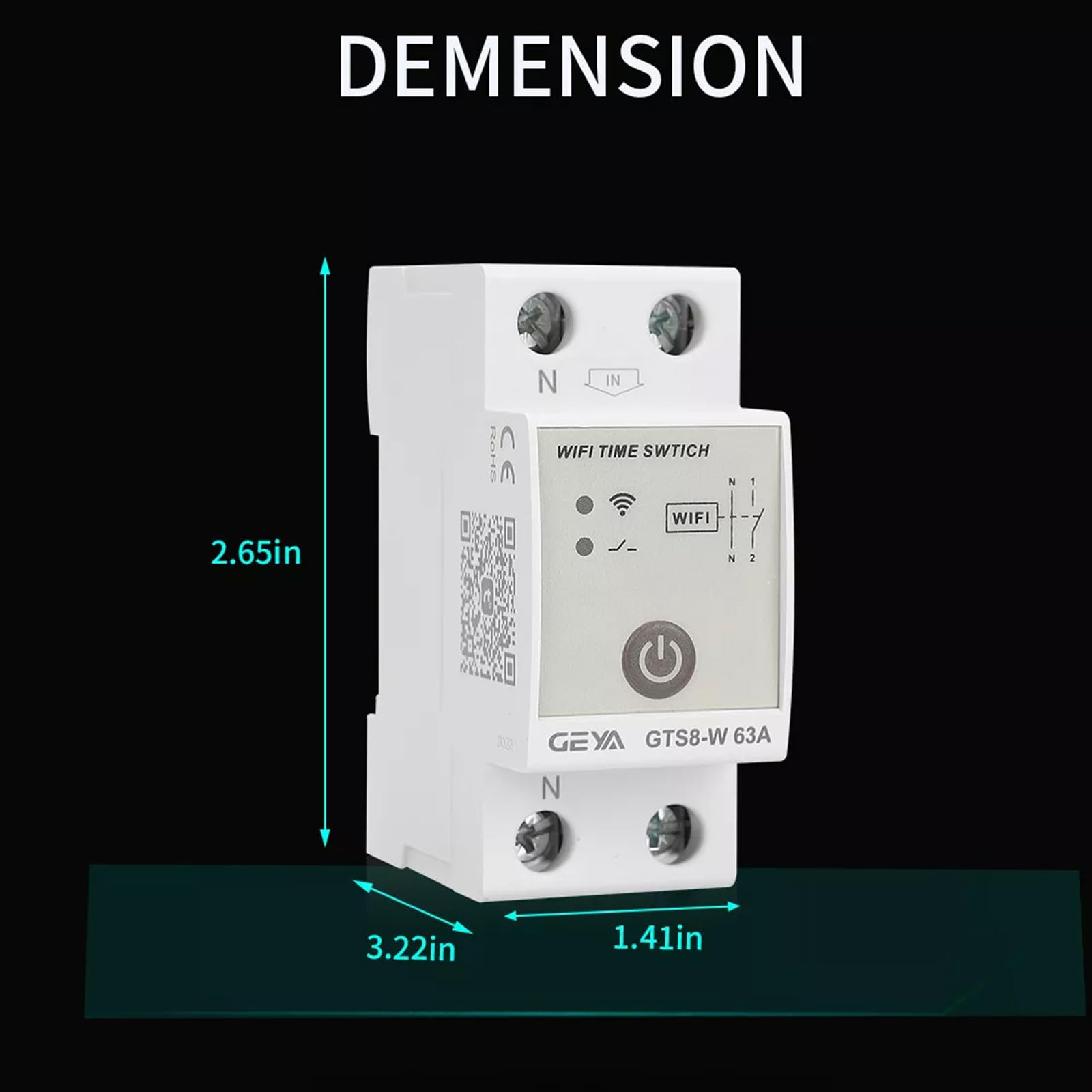 GEYA Commutateur de relais temporisé wifi intelligent Commutateur de télécommande sans fil Smart Home par Tuya APP AC220V Type de rail DIN (2P-63A)