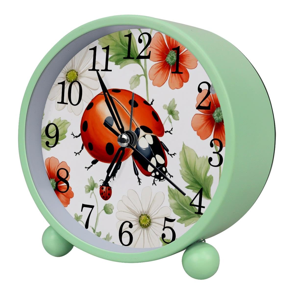 Alarm Clock Ladybug and Flower, Silent Non-Ticking with Night Light