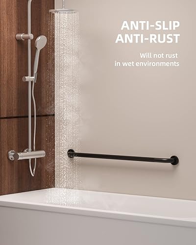 Miniatura 5 de Paquete de 2 barras de regadera de 36 pulgadas con agarre antideslizante de color negro cepillado de 1.25" de diámetro, Munzong, mango de baño con