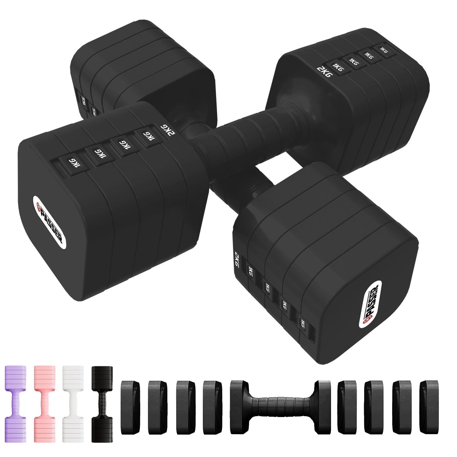20KG Pesas y Mancuernas Ajustables 5 en 1, Par de 2 (Cada una Regulable a 2/4/6/8/10 kg), Pesas Ajustables para Mujeres y Hombres, Gym Dumbbell Set, Ideal para Entrenamiento Gimnasio en Casa