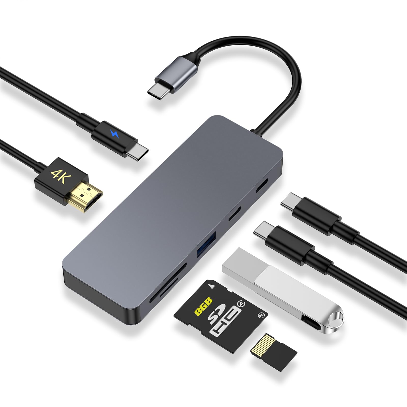 ZanBix USB C Hub MacBook, 8 IN 2 USB Adapter für Mac, Thunderbolt 4 Hub mit 100W PD, 40Gbps, 4K HDMI, USB C 3.0, 3 USB A 3.0, SD/TF Kartenleser, Kampatibel mit MacBook Pro Air M1/M2/M3/M4