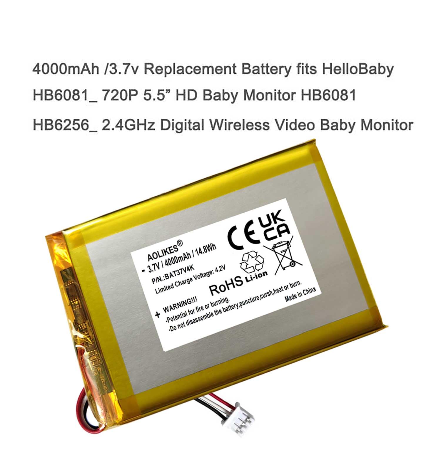 Remplacement de la Batterie 4000mAh 3.7v pour hellobaby hb6081 Moniteur vidéo pour bébé hb6256 2.4GHz numérique sans Fil Moniteur vidéo pour bébé