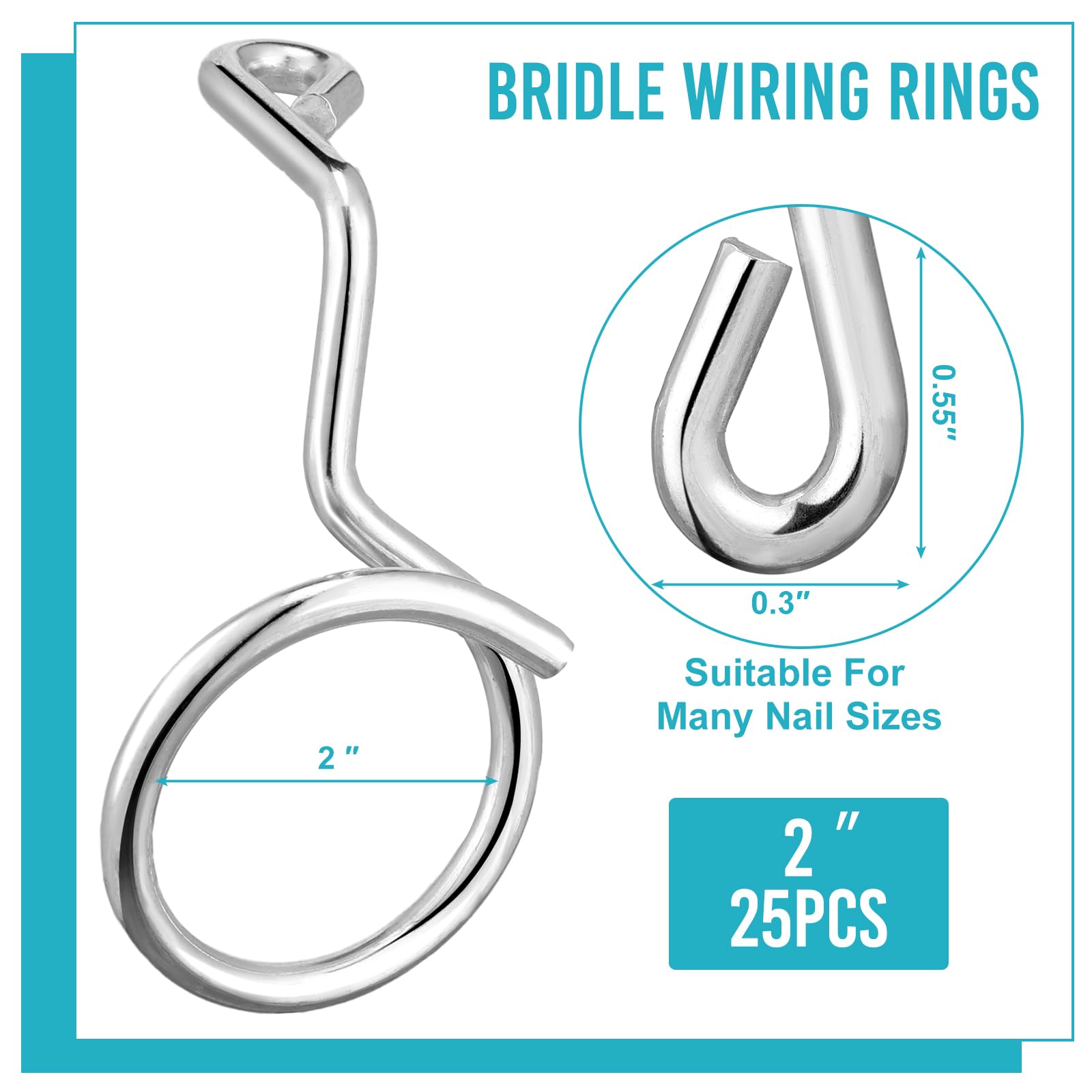 Blulu 25 Pcs Bridle Rings for Low Voltage Wire and Cable 2 Inch Screw Mount Bridle Rings for Mount Cat 6 or Cat 7 Cable on Wood Concrete and Brick Surface