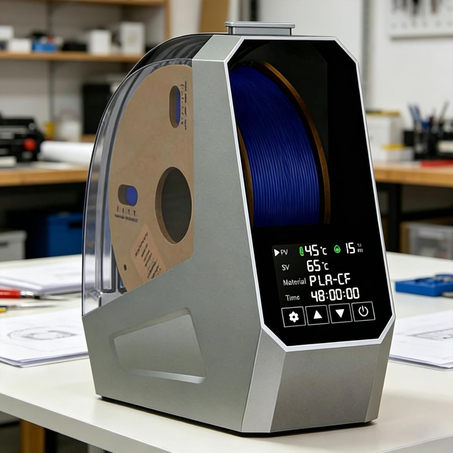 Pudełko do suszarki filamentowej do drukarki 3D z ogrzewaniem 360°, pudełko do przechowywania odwadniaczy filamentu do 1,75 Mm 2,85 mm, regulowana temperatura 45 ° C-70 °C