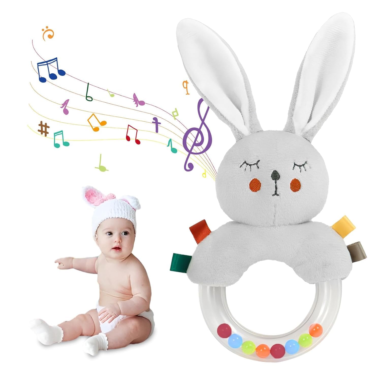 Sonajero Bebé 0-6 Meses, Juguetes Bebes 0-3 Meses, Sonajero Peluche para Bebé, Regalos Bebes Recien Nacidos