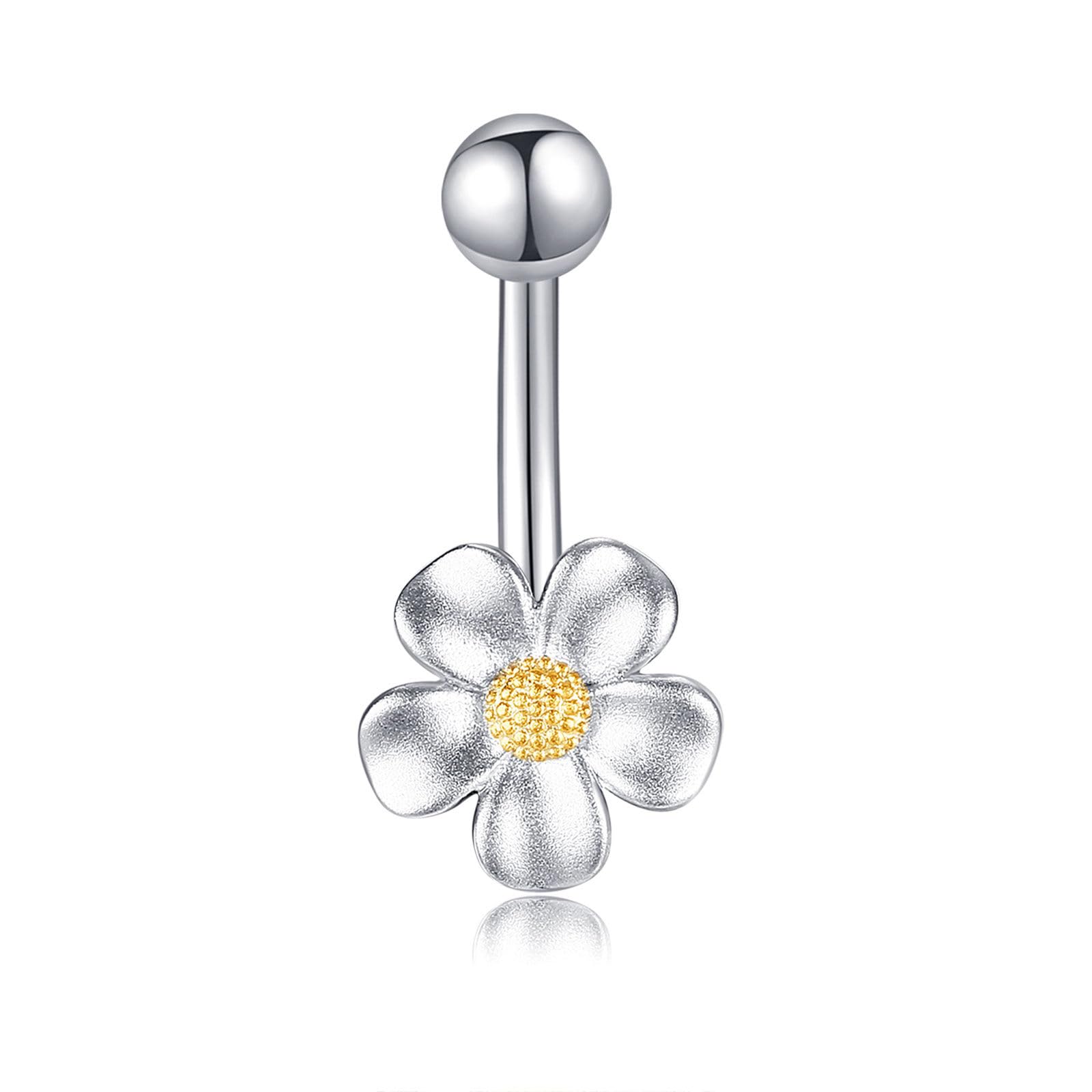 POPLYKE Gänseblümchen Bauch Ringe Damen 925 Sterling Silber Nabel Ringe Bauchnabel Ring Bauchnabel Piercing Schmuck
