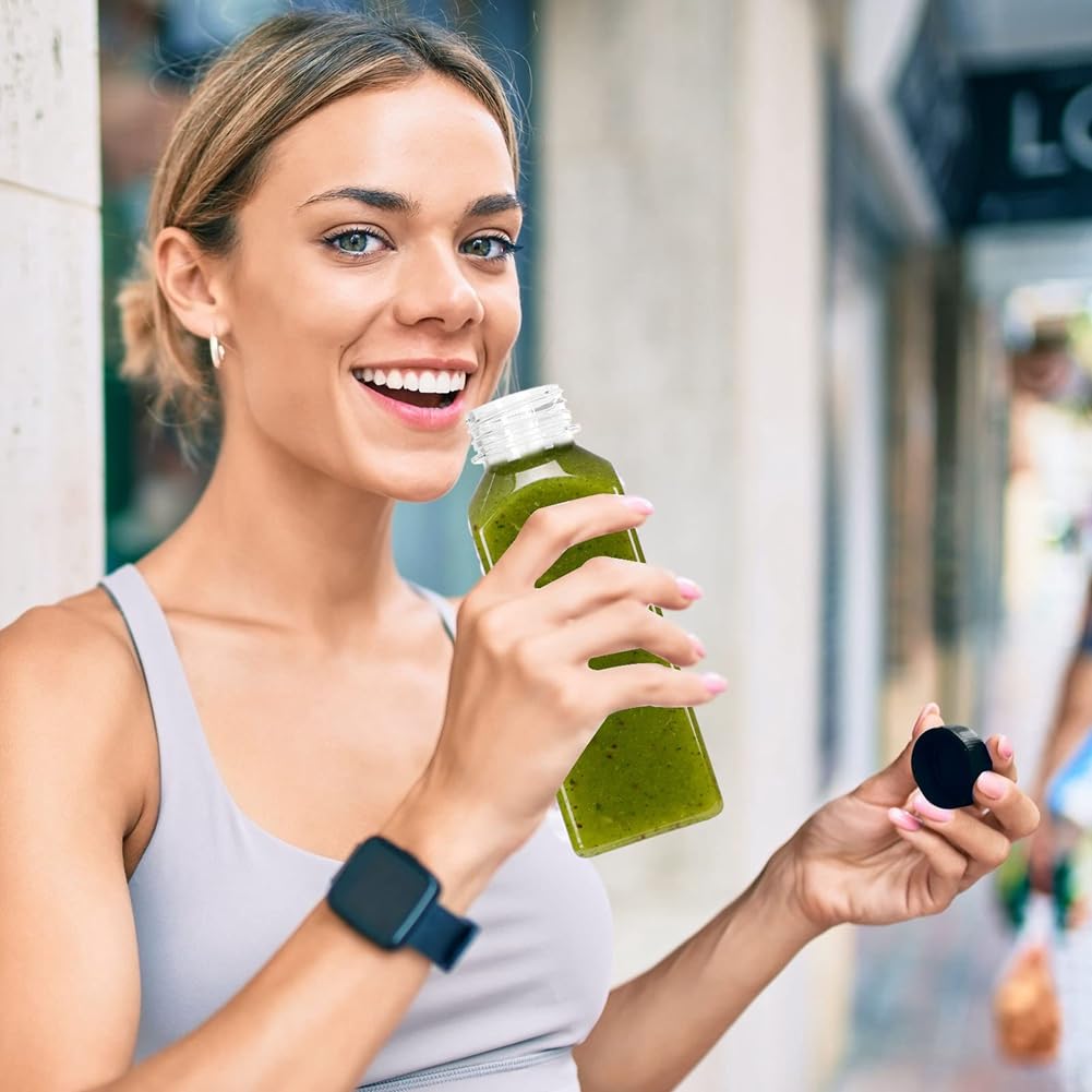 20 bottiglie di succo di plastica vuote da 12 oz con chiusure, bottiglie d'acqua riutilizzabili, contenitori trasparenti con coperchi neri a prova di manomissione