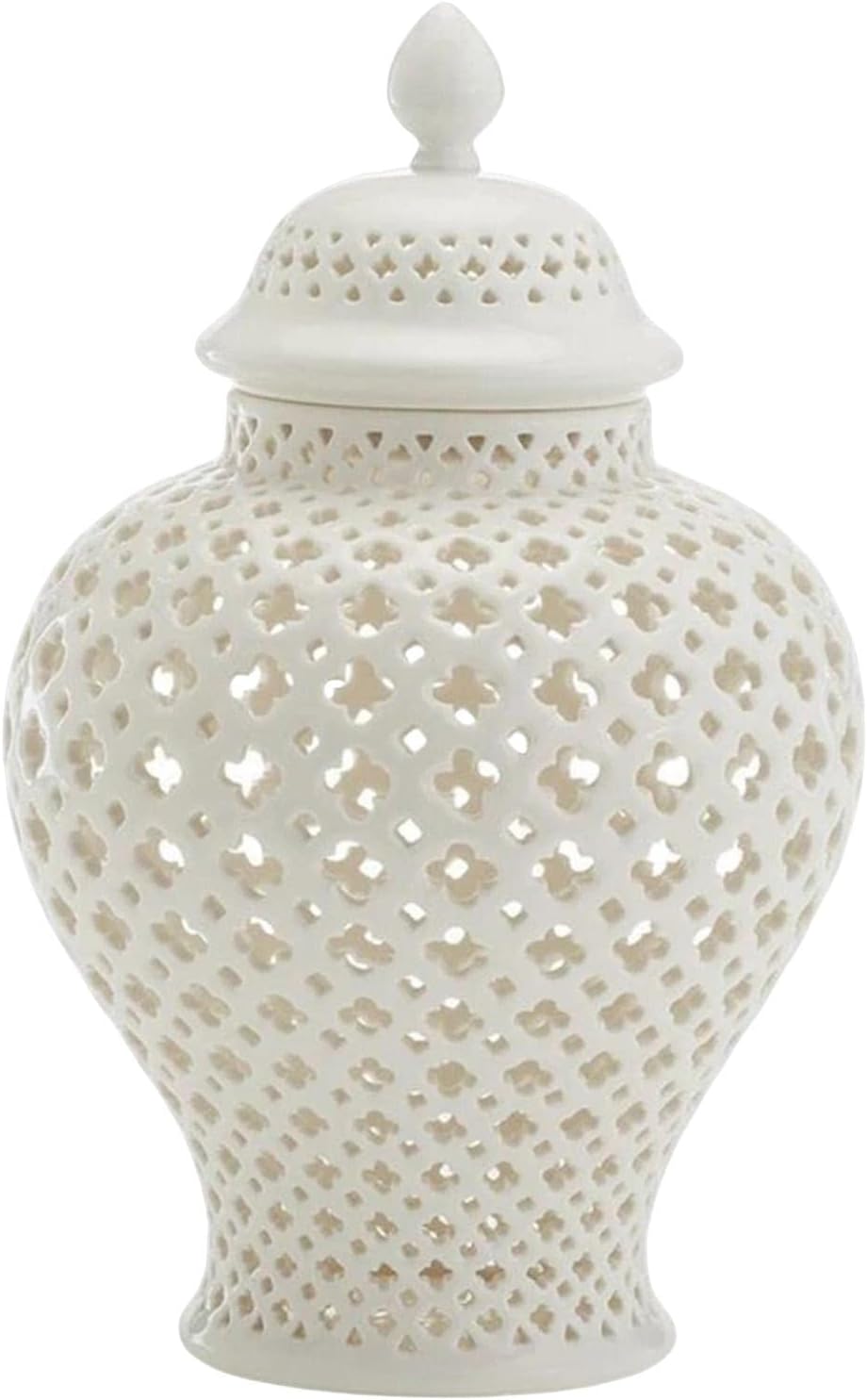 Light Luxury Ceramic Ginger Jar Display Lattice Hollow Vase Temple Jar Storage Jars Handicraft Ornaments for Desktop Office Gift Decoration, White