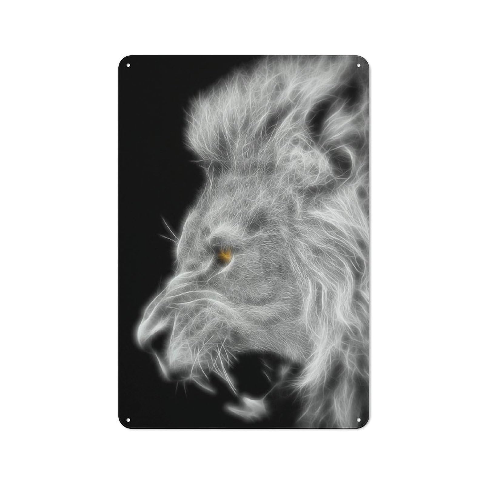 Junmoney Lion Fractal Black White For Lounge Or Reading Corner, Retro Metal Plaque 30X20cm, For Vintage Wall Decor Fans, For Metal Sign Collectors