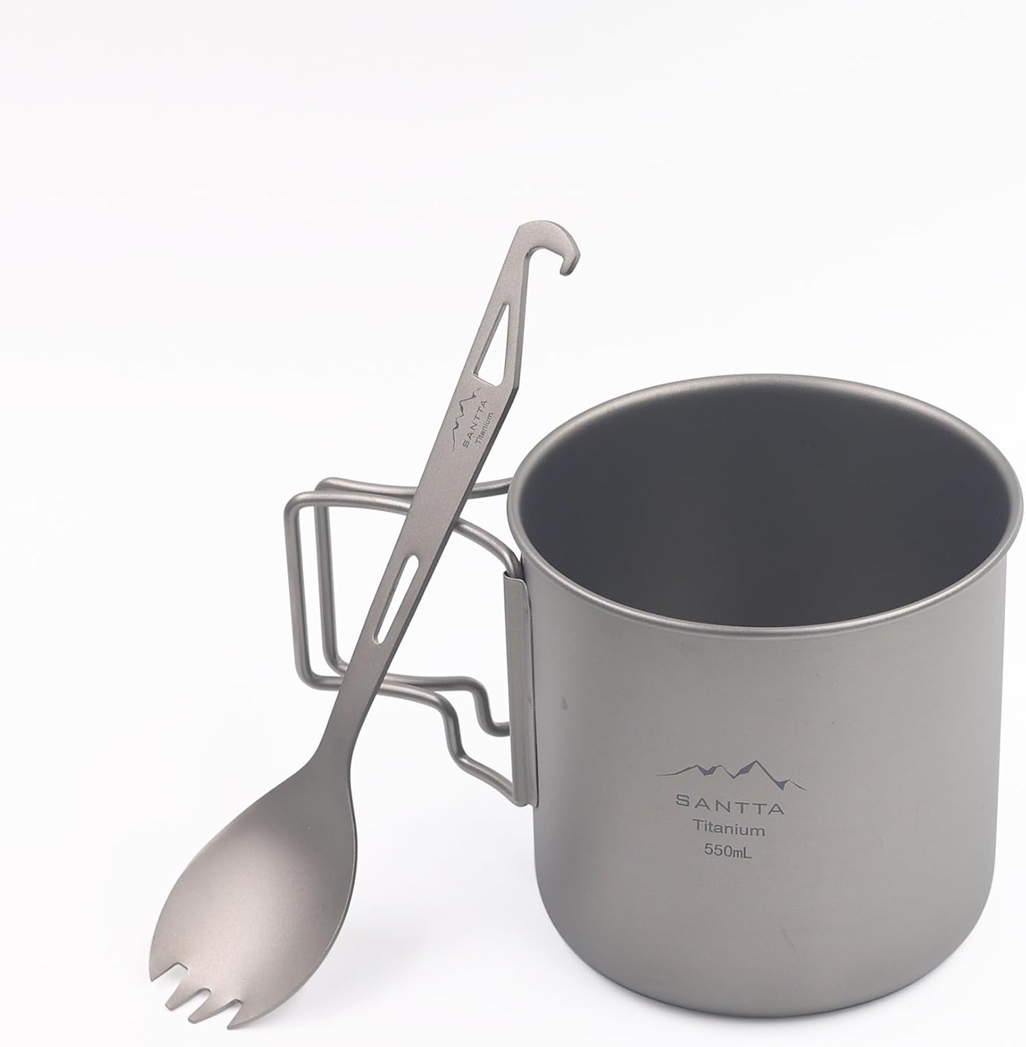 SANTTA Lightweight Portable Titanium 19oz Cup And Spork for Camping, Hiking, Backpacking and Picnic