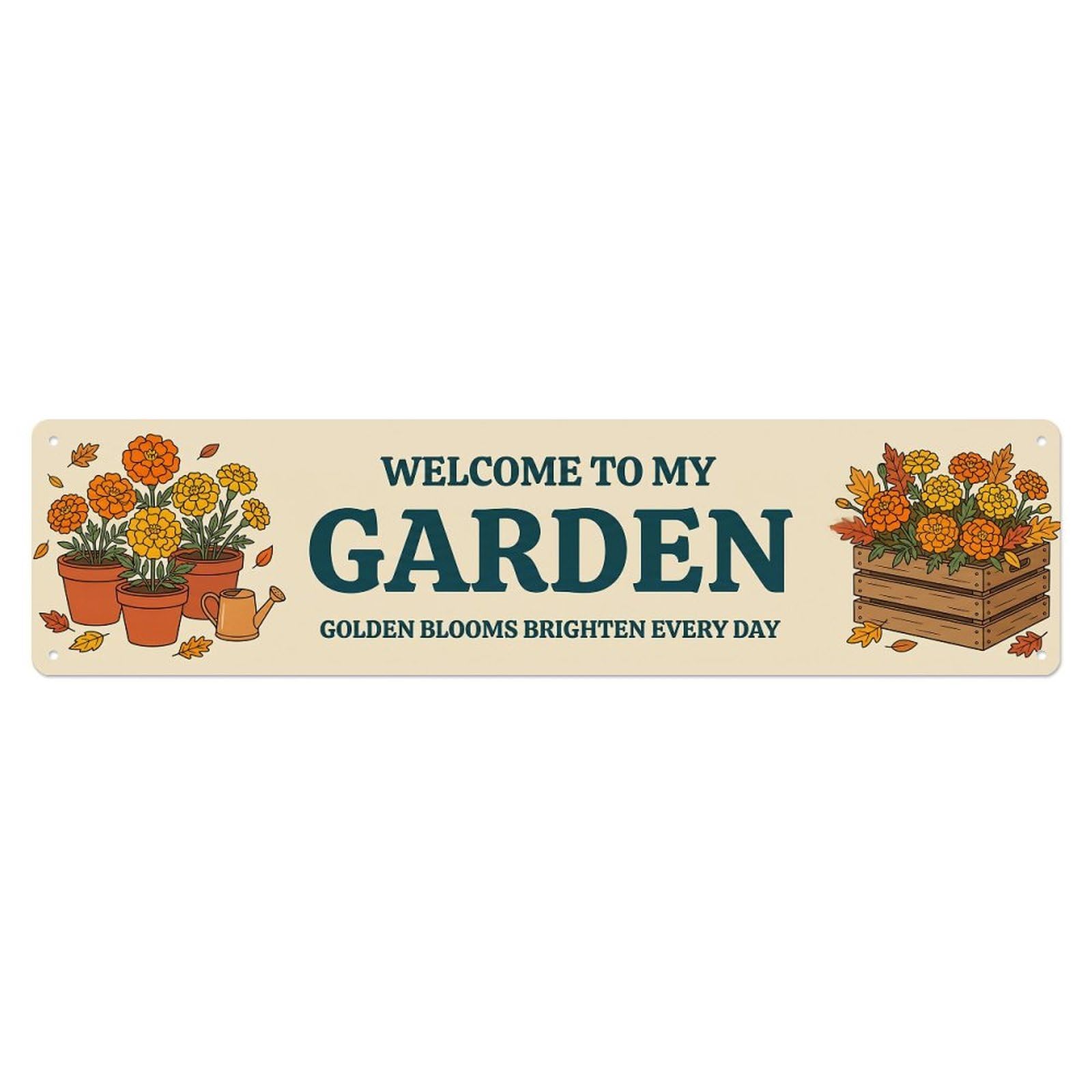 Retro Welcome Garden Marigold Autumn Pots Metal Tin Sign