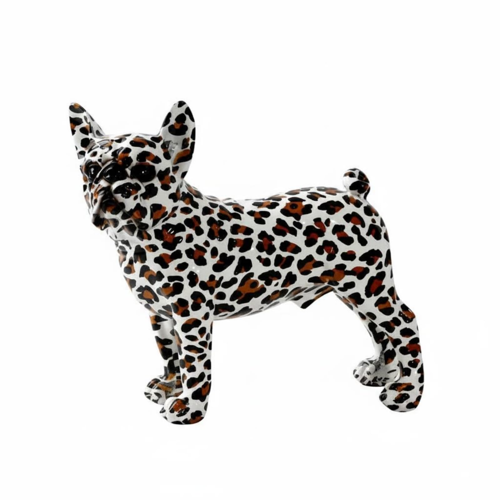 Gralara Scultura Decorativa Cane Francese Statua Cane Ornamentale Figurina Cane Resina Aspetto Creativo Accattivante Rinnova L Ambiente Adatta per Soggiorno, Stampa Leopardata