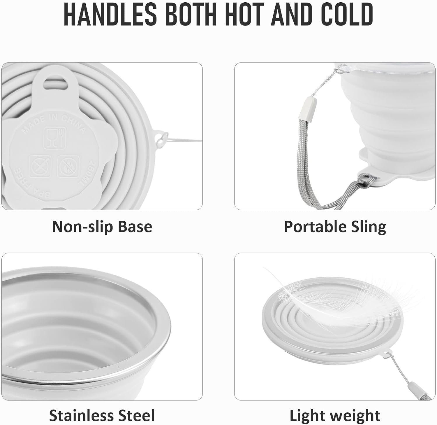 Tazza da campeggio pieghevole, tazze pieghevoli in silicone, tazza da caffè estensibile, tazze da campeggio con coperchio sigillante, tazza pieghevole in silicone, retrattile per viaggi all'aperto