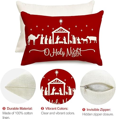 Miniatura 7 de RABUSOFA Fundas de almohada de Navidad de 12 x 20 pulgadas, almohadas de Navidad, fundas de almohada de noche santa, fundas de cojín rojas,