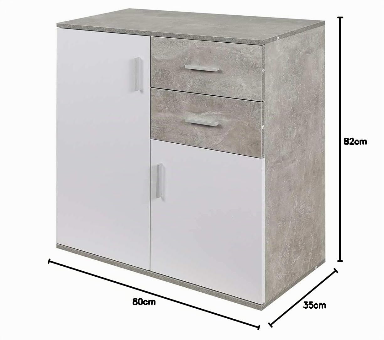 BAKAJI Mueble aparador con cajones y Puertas de 2 estantes Armario de Cocina Moderno baño Madera de ingeniería, Blanco, 82 x 35 x 80 cm