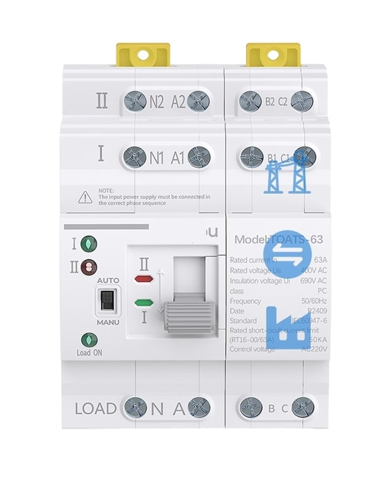 Interruttore di trasferimento automatico a doppia alimentazione ATS Rail 2P 4P Interruttori selettori elettrici Alimentazione ininterrotta 110 V 220 V 63 A