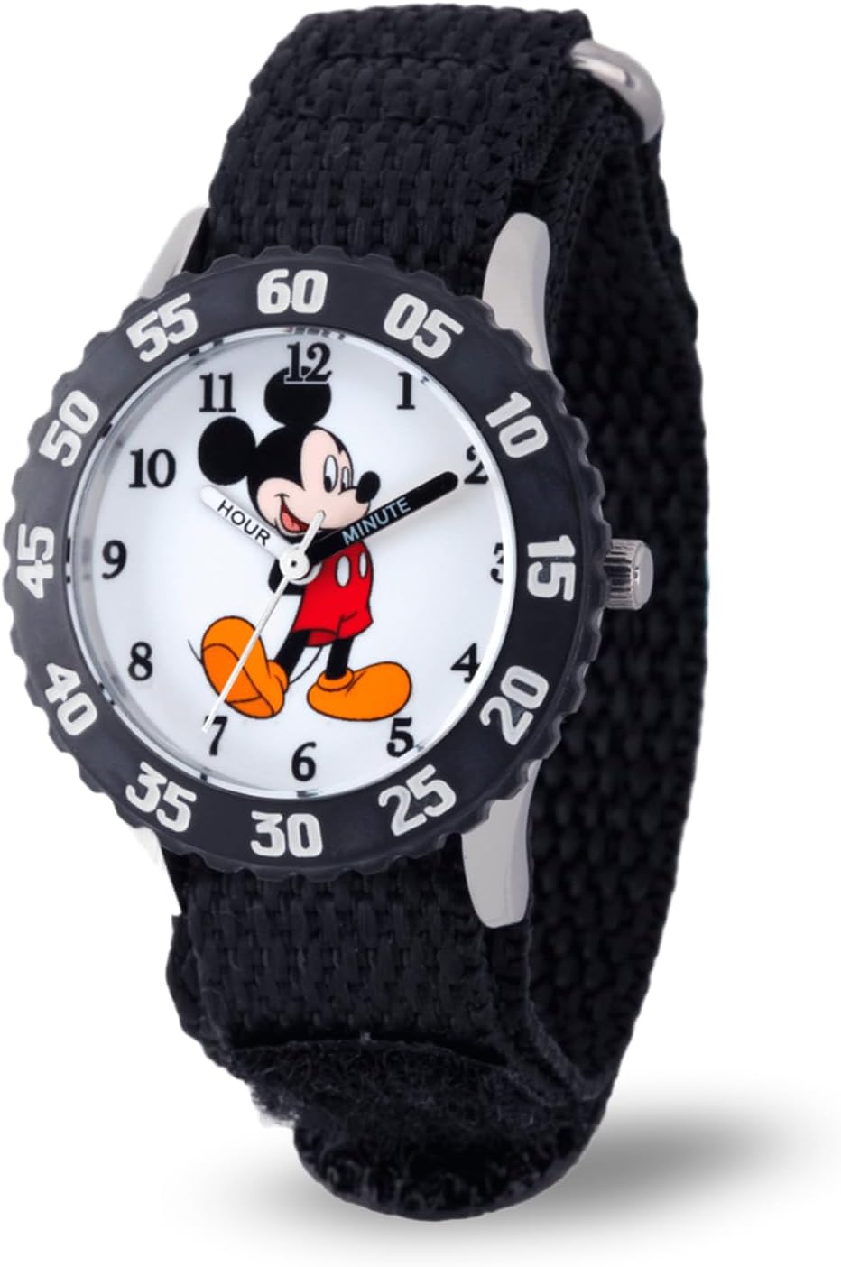 Disney Mickey Mouse Kids' Bezel Stainless Steel Time Teacher Analog Nylon Strap Watch