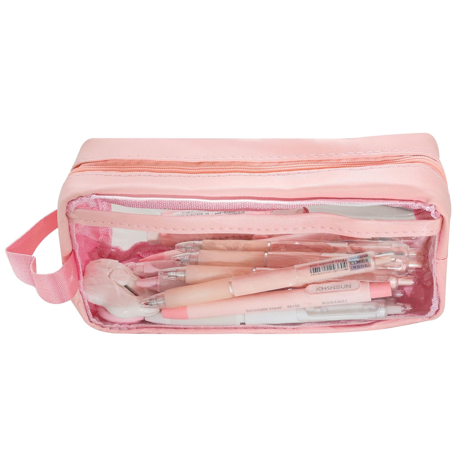 Valicaer Estuche Transparente para Lápices, Estuche Escolar Grande Capacidad Bolsa de PVC Transparente para Niñas Niños Viajes Cosméticos, Papeleria Bolsa para Adolescentes Estudiantes (Rosa)
