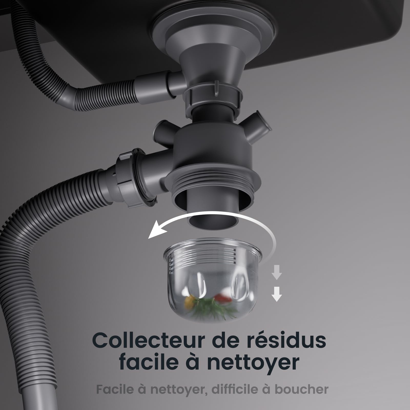 CECIPA Évier de cuisine 78 x 45 cm - Noir - En granit avec égouttoir - Pour armoires inférieures de 45 cm de large - Avec siphon et trop-plein