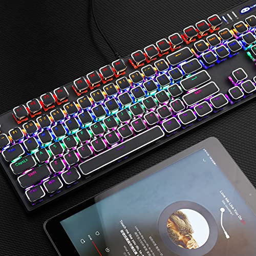 Magegee Typewriter Mechanical Gaming Keyboard, Retro Punk Square Keycap With Rgb Rainbow Backlit Usb Wired Keyboards For Game And Office, For Windows Laptop Pc Mac - Blue Switches/Black #TOP6