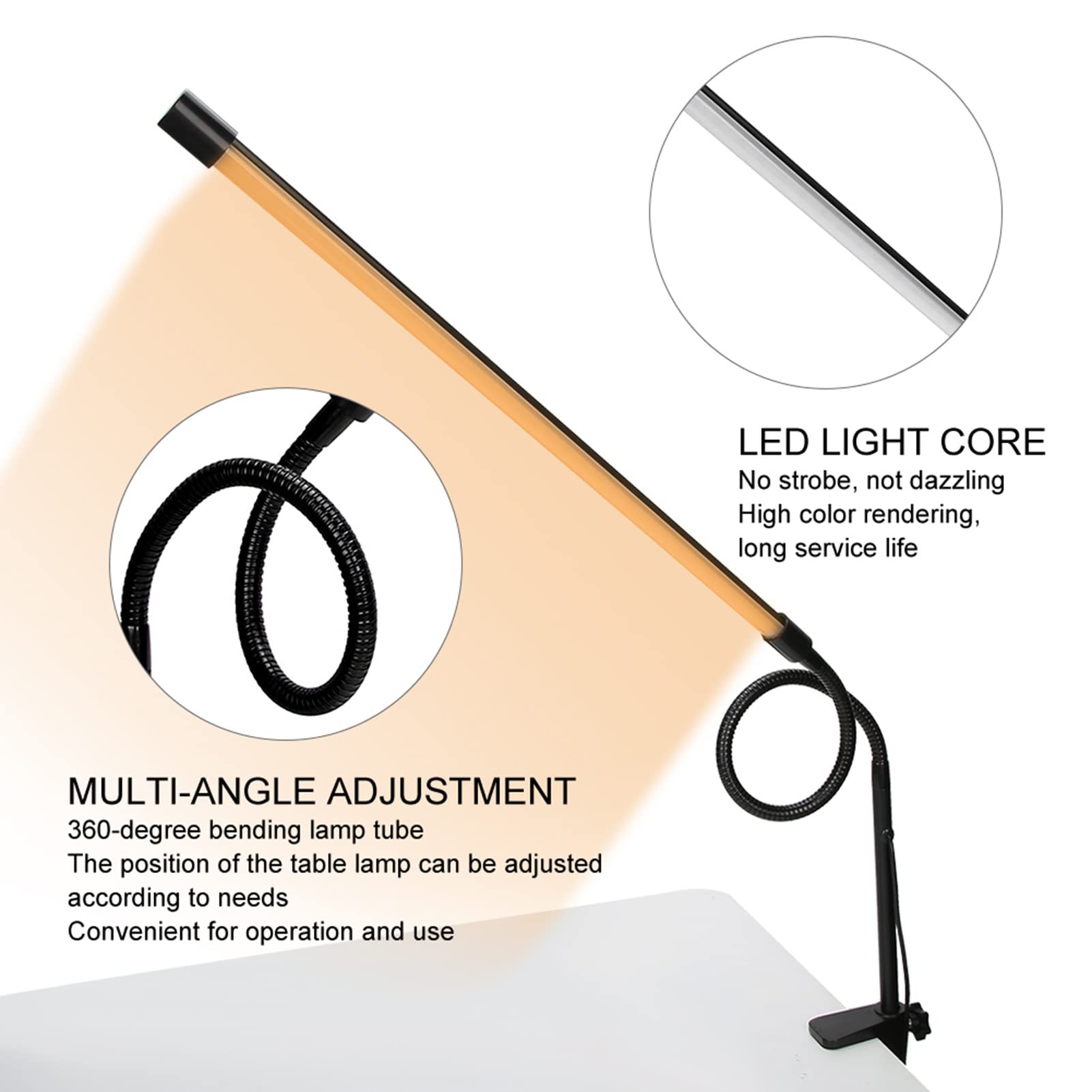 Lampada a Clip a LED Pieghevole a Braccio Lungo Lampada di Bellezza Lampada Per Unghie Lampada da Ricamo Lampada da Tavolo con Clip Lampada da Scrivania Colore Dimmerabile Regolabile