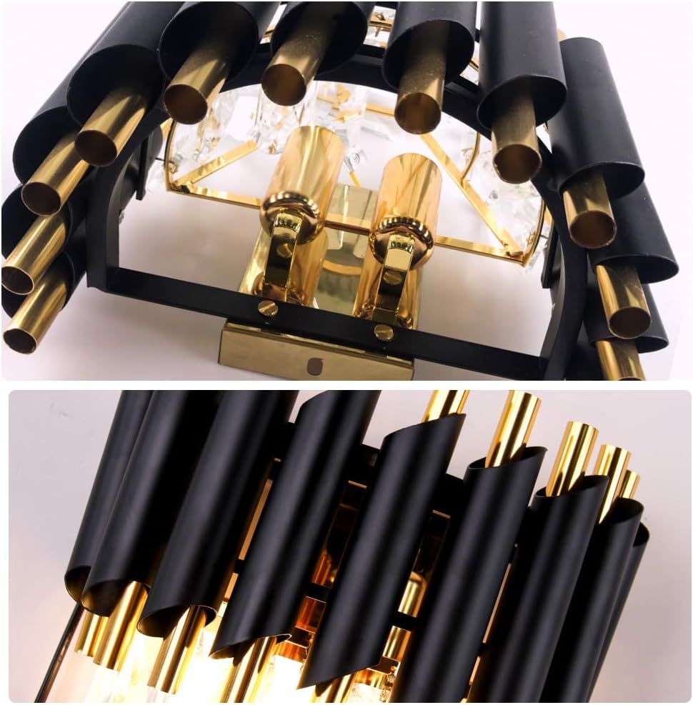 Image of WHITERAY Modern Crystal Wall Sconce Lighting Black Wall Light Fixture Bedside Light 3 Tiers Wall Lamp for Bedroom Bathroom Dinning Living Room Hallway(WL Crystal Led)