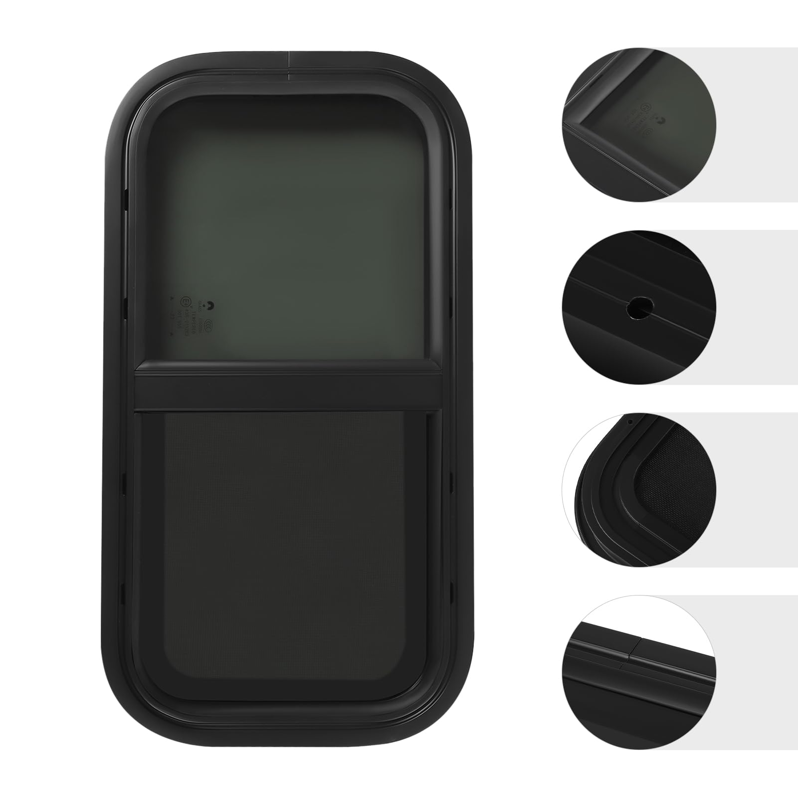 Fenêtre Latérale pour Caravane, 600 x 300 mm, Fenêtre de Camping-Car, RV Coulissantes Teintées, Caravane Fenêtre Latérale avec Moustiquaire, Noir