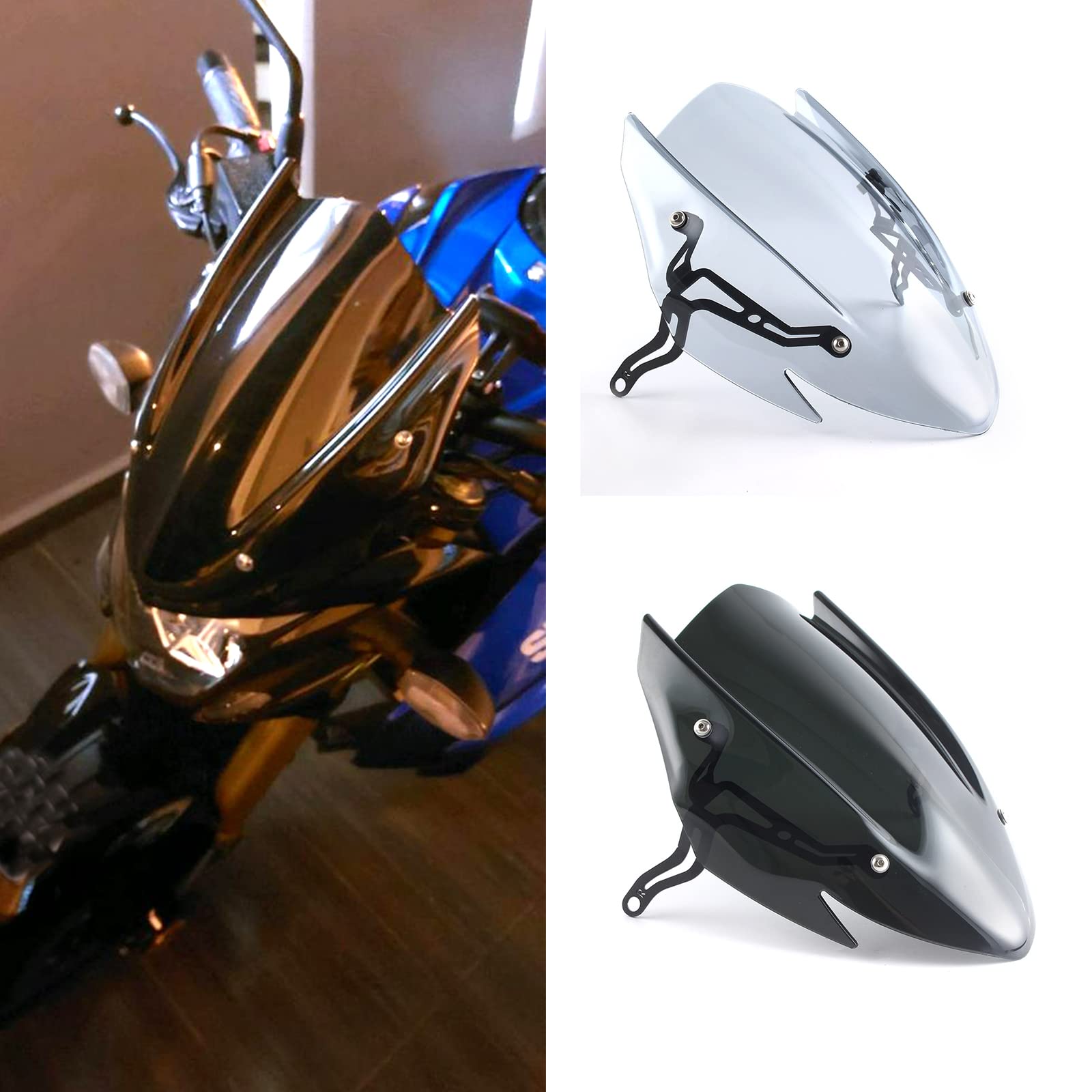 TAZGANTAXMotorcycle Windscreen Front Fairing Wind Screen Windshield Wind Deflector FlyScreen Parebrise Visor Compatible with Su-zu-ki GSXS750 2017 2018 2019 2020 2021 2022 (Light Smoke)