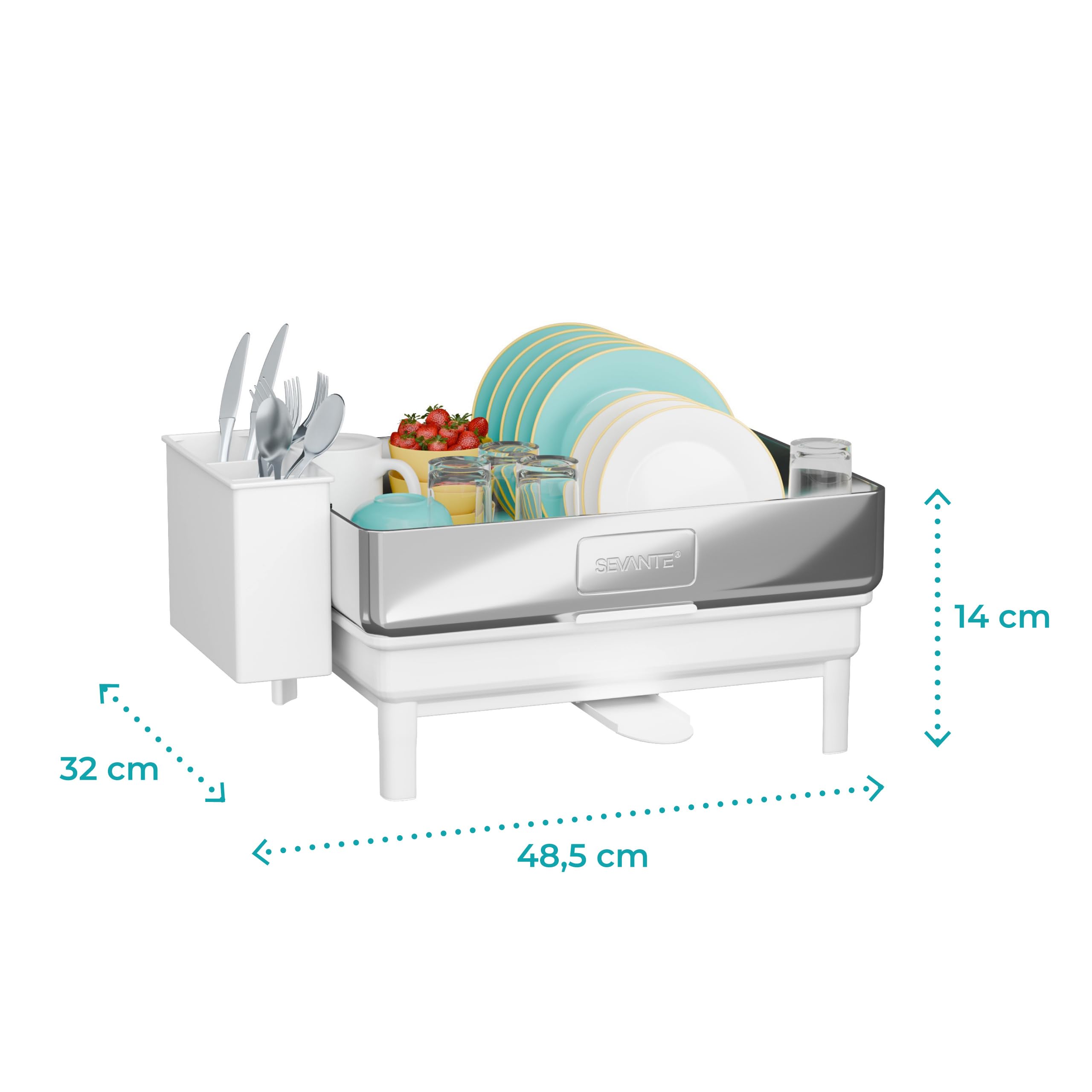Abtropfgestell Geschirr Edelstahl Weiß 48,5x32x14 cm - Geschirrabtropfgestell Kitchen - Geschirrständer - Moderne Abtropfgestell - Dish Drainer