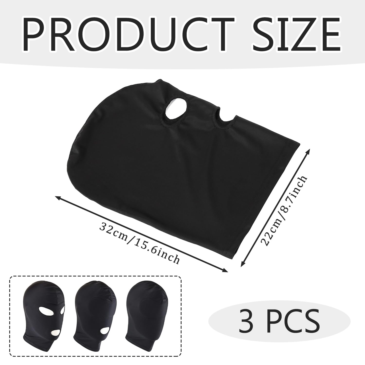 SYEYCW 3 Pcs Black Mask Set, Full Cover Hood Masks, Breathable Elastic Open Eyes and Mouth Mask, Open Mouth Head Masks - Image 2