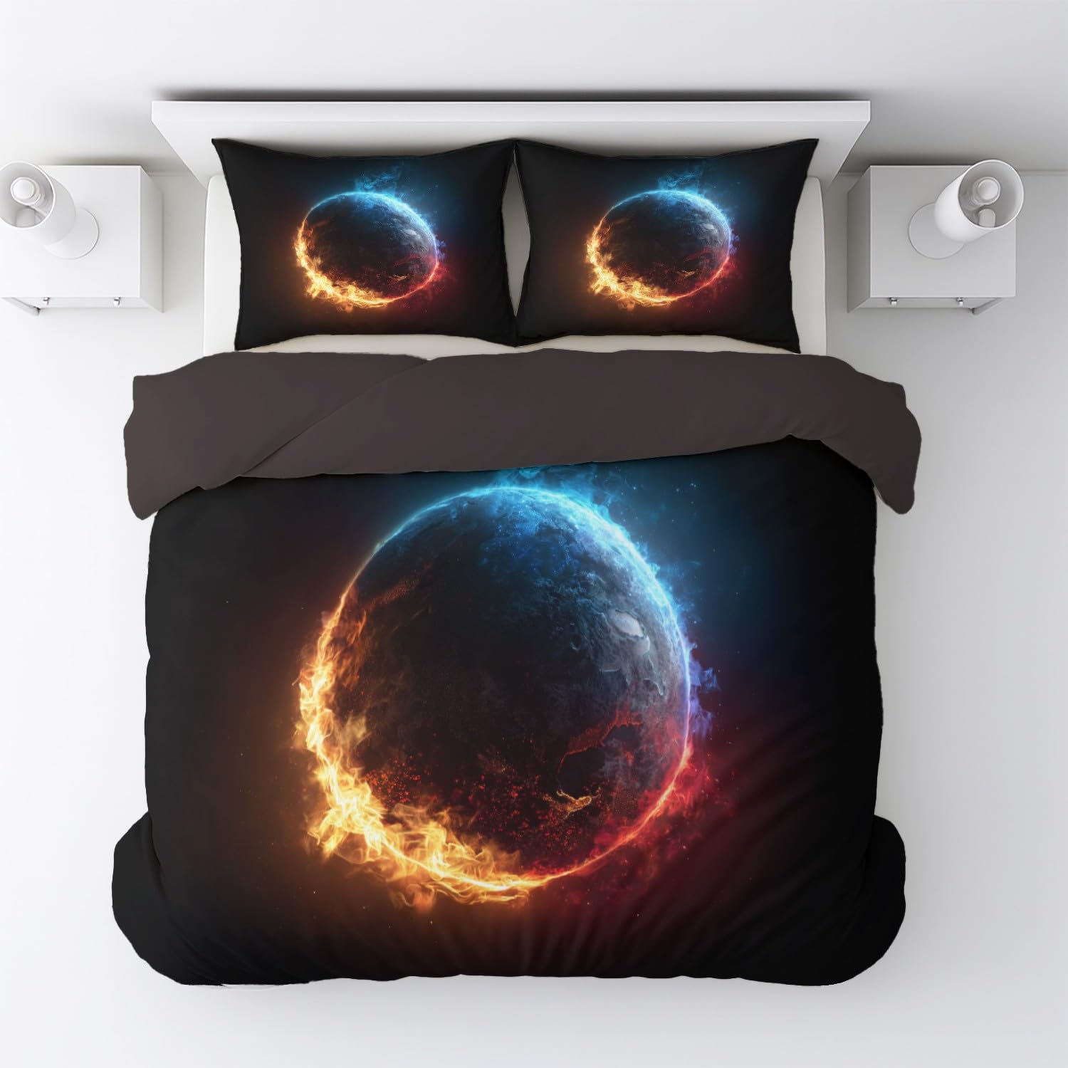 Genérico Czarna poszewka na kołdrę zapinana na zamek poszewka na kołdrę Fantasy Space Burning Earth Quilt Cover And Pillowcase Duvet Cover For Kids And Adults Duvet Cover 260x240cm