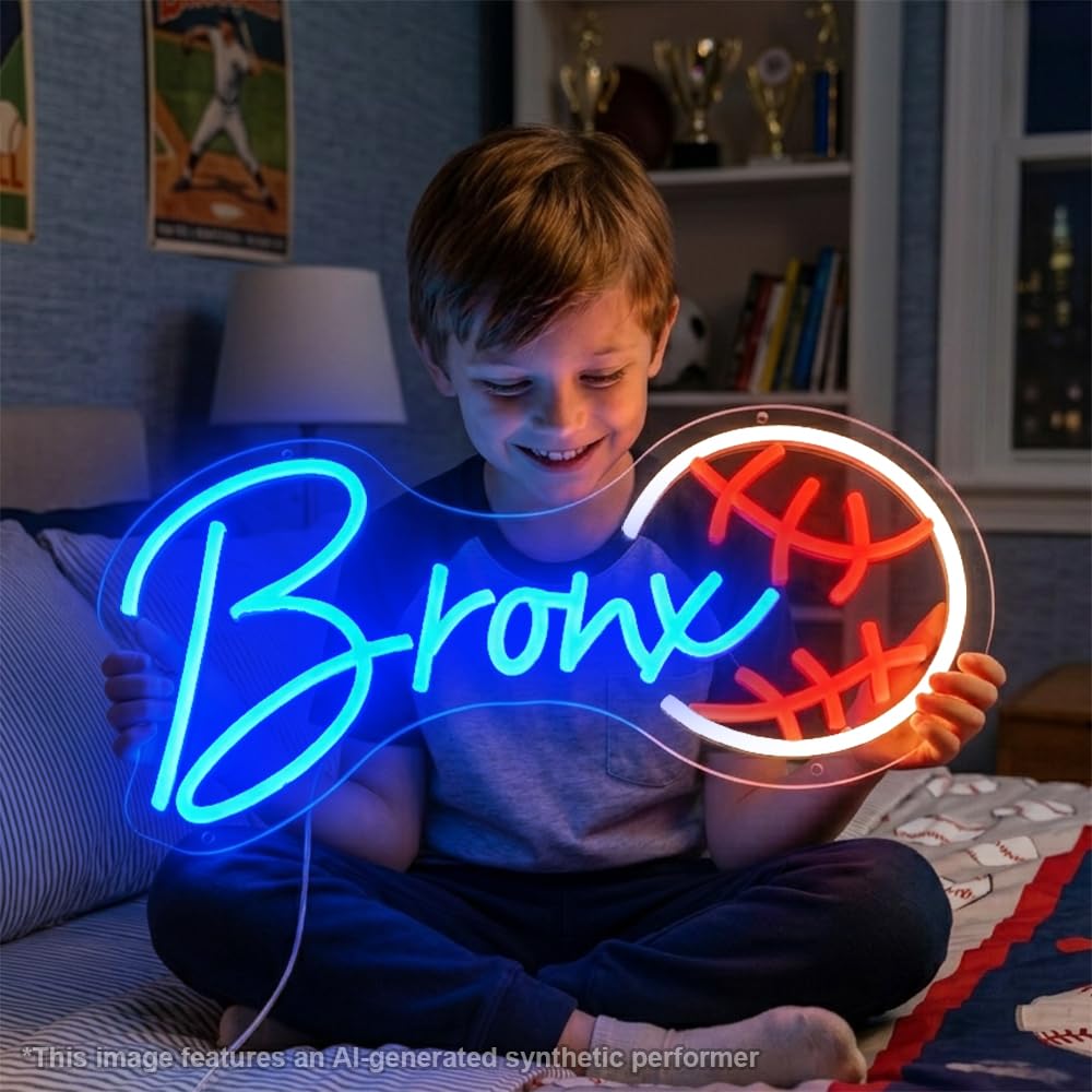Custom Neon Name Sign Personalized with Baseball Football Soccer Basketball Pattern Sports Led Neon Lights for Bedroom Man Cave Garage Boys Room Decor Gifts for Baseball Fans — image 1