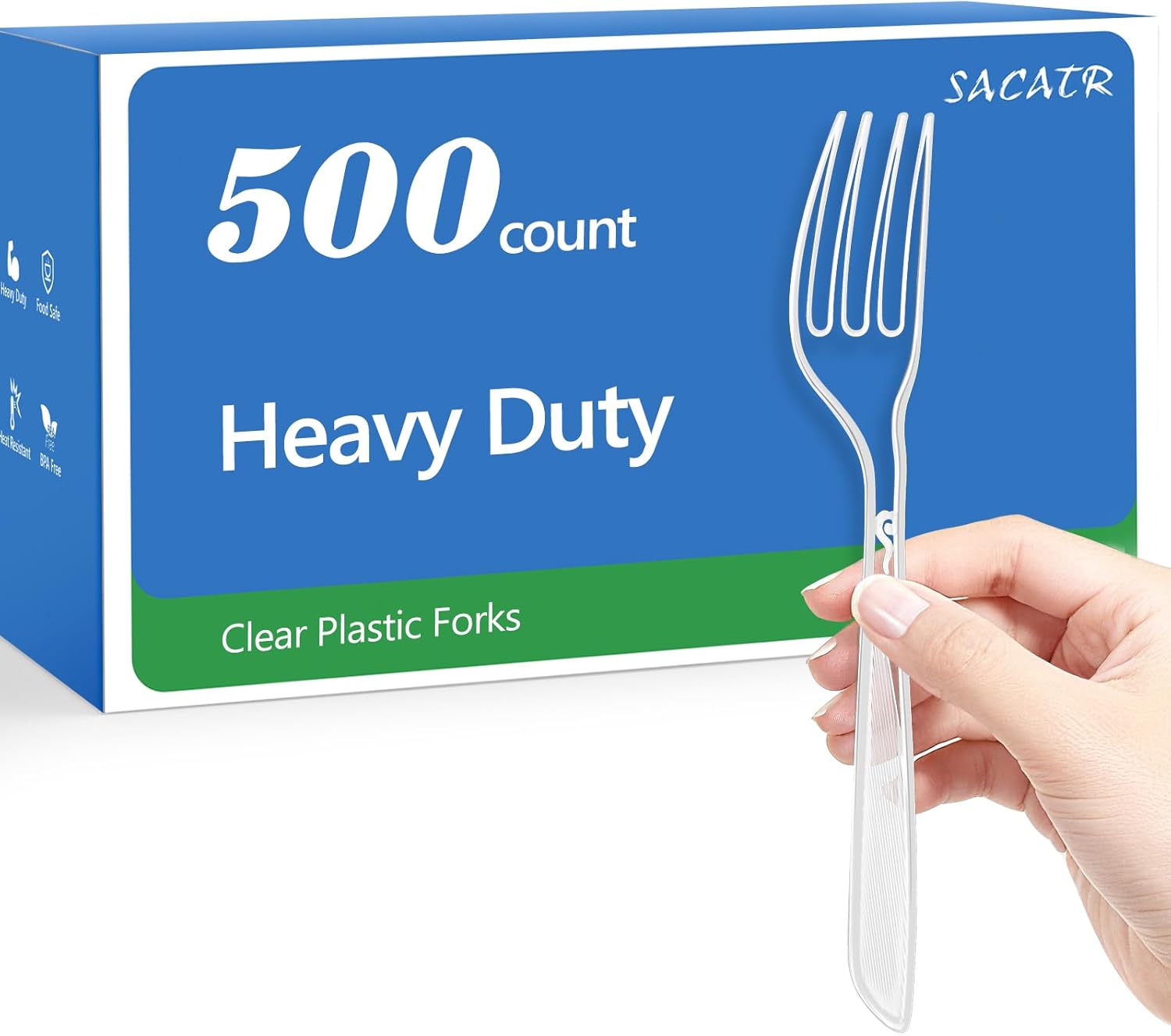 SACATR 1000 Count Plastic Silverware Heavy Duty -500 Forks, 500 Knives，BPA-Free,Heat Resistant Disposable Plastic Spoons Bulk, Solid Durable Premium Cutlery for Parties, Events and Everyday Use