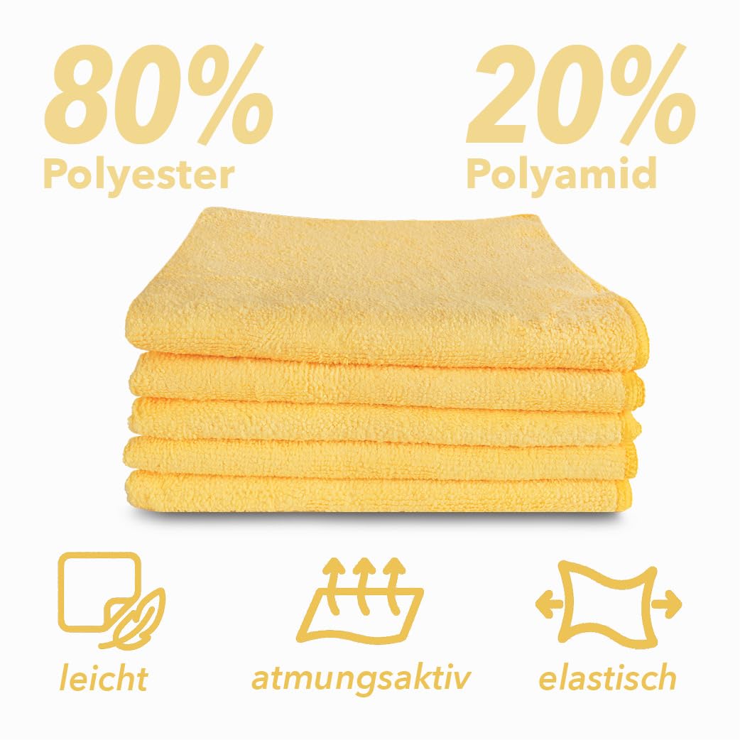 G.I.V. 100er Premium Microfasertücher Gelb 40x40cm 300gsm - Reinigungstücher hygienisch, fusselfrei & saugstark - gelbe Putztücher ideal für Waschbecken, Spiegel, Dusche & Bad - 4-Farb-System Lappen