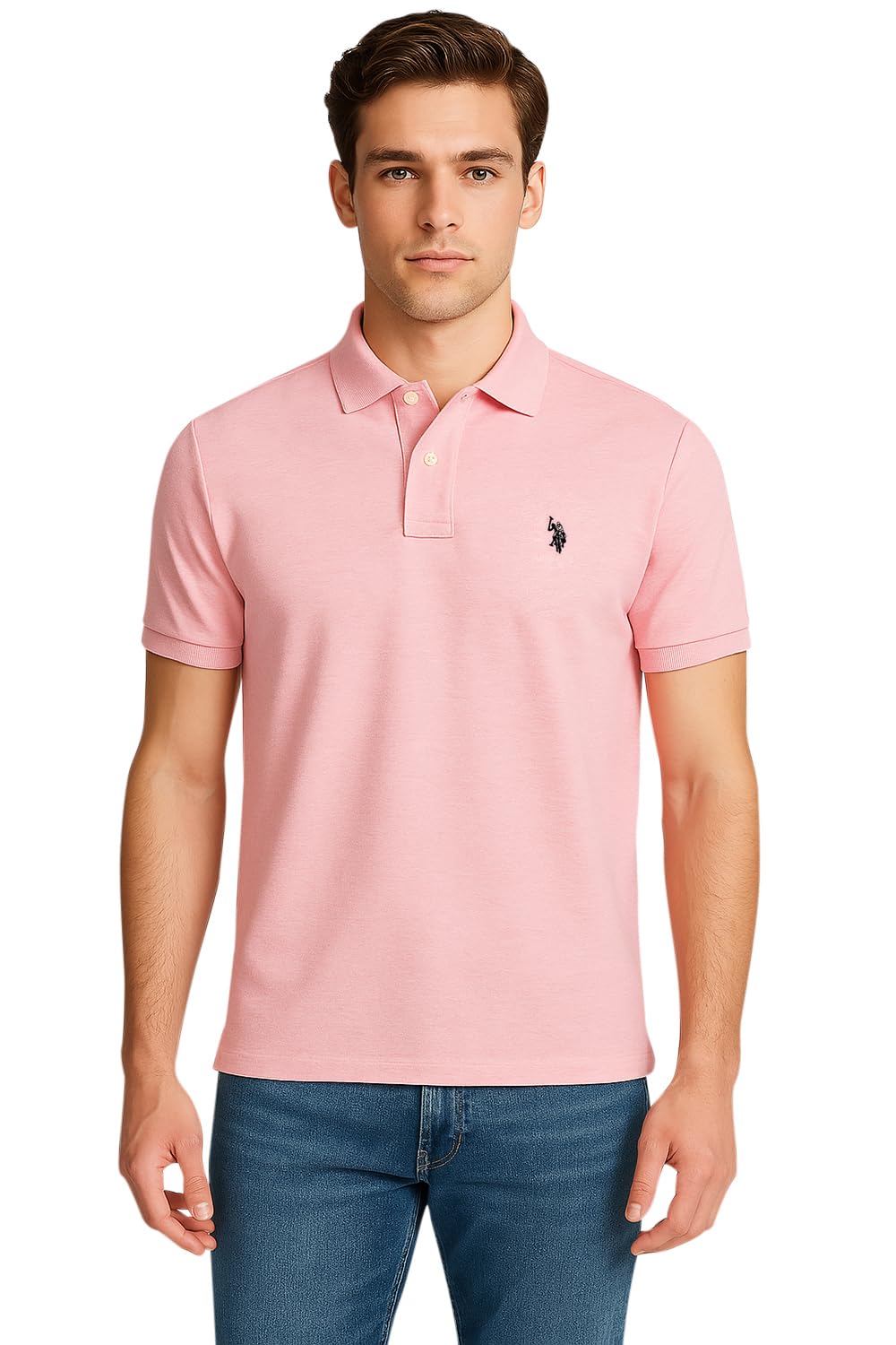 U.S. Polo Assn. Men's Classic Polo Shirt, Two-Button Closure Pique Polo Shirt, Summer Fashion Golf Shirt